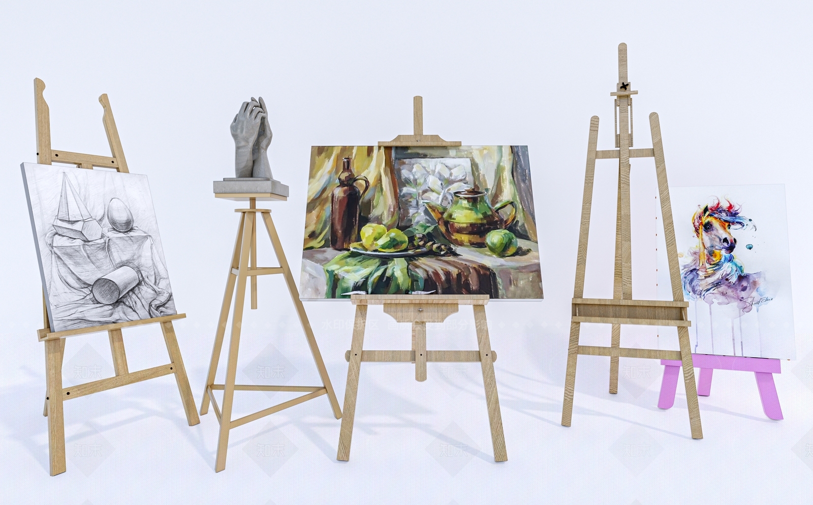 原木风画具SU模型下载【ID:1211072700】