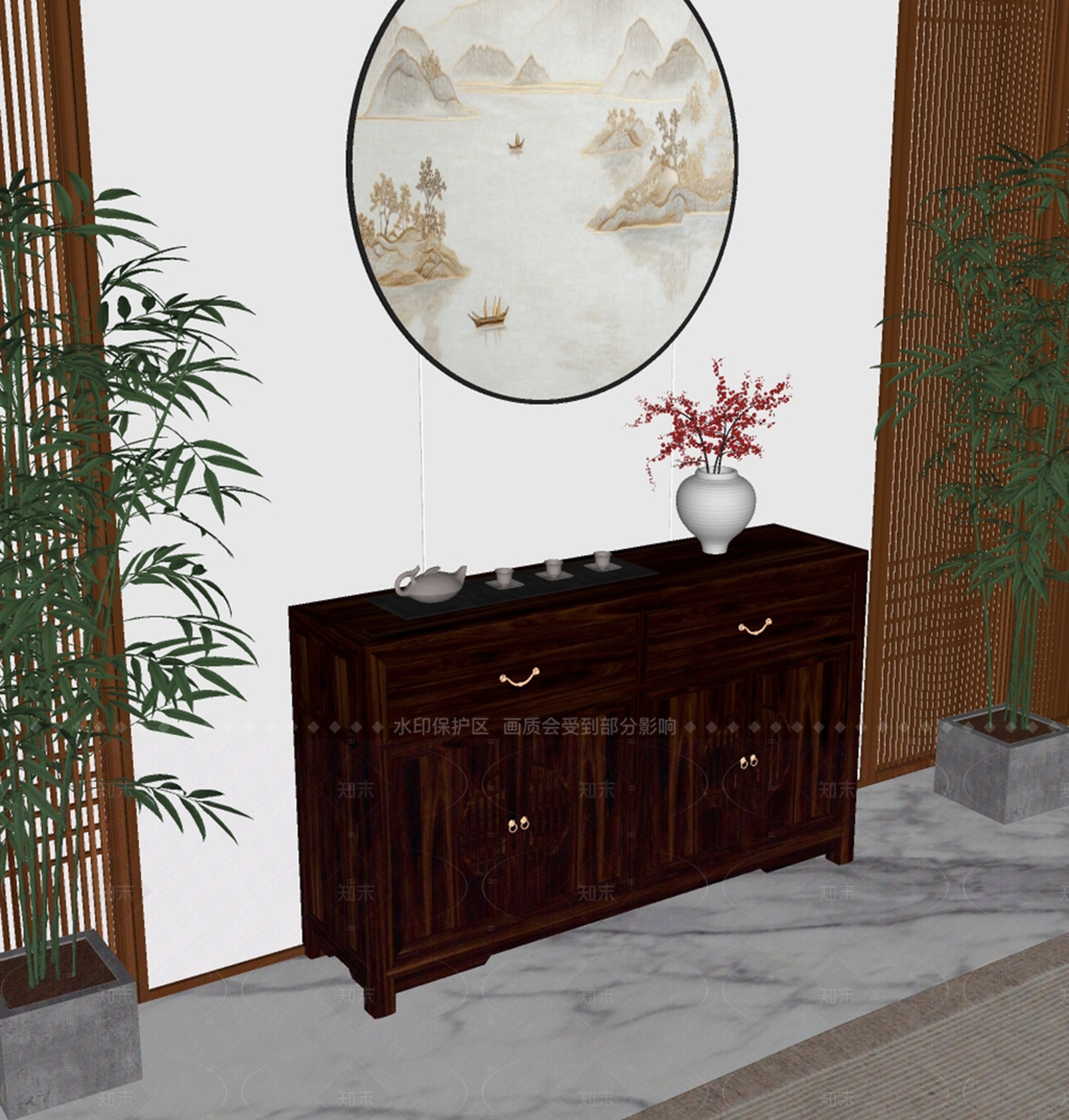新中式玄关柜SU模型下载【ID:1211073924】