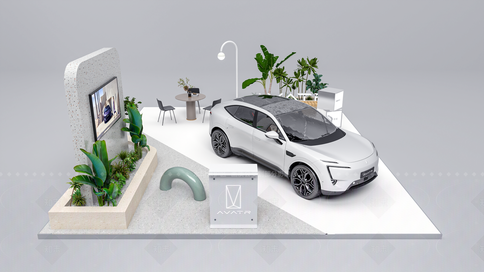 现代简约汽车展台SU模型下载【ID:1211074199】