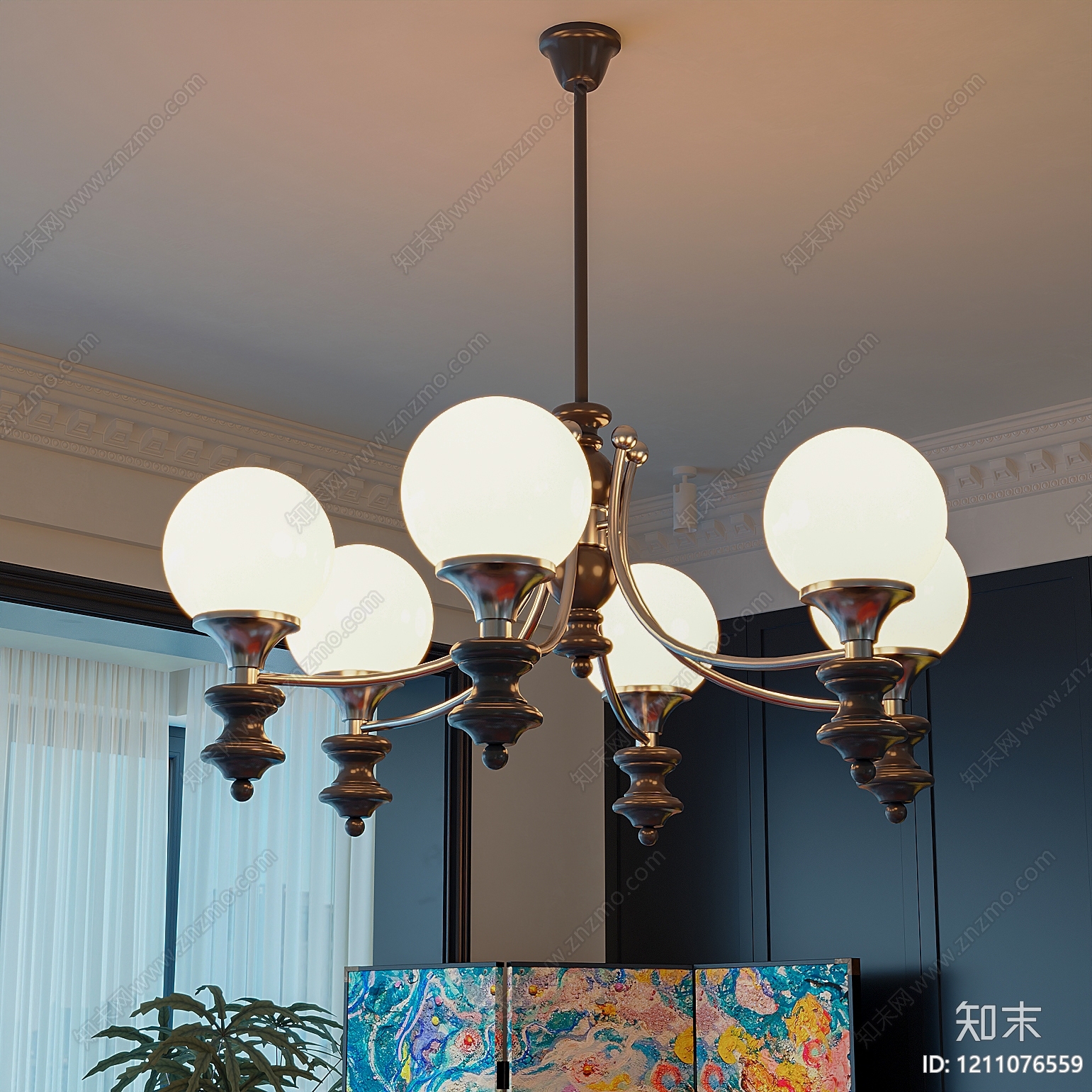 中古风客厅吊灯3D模型下载【ID:1211076559】