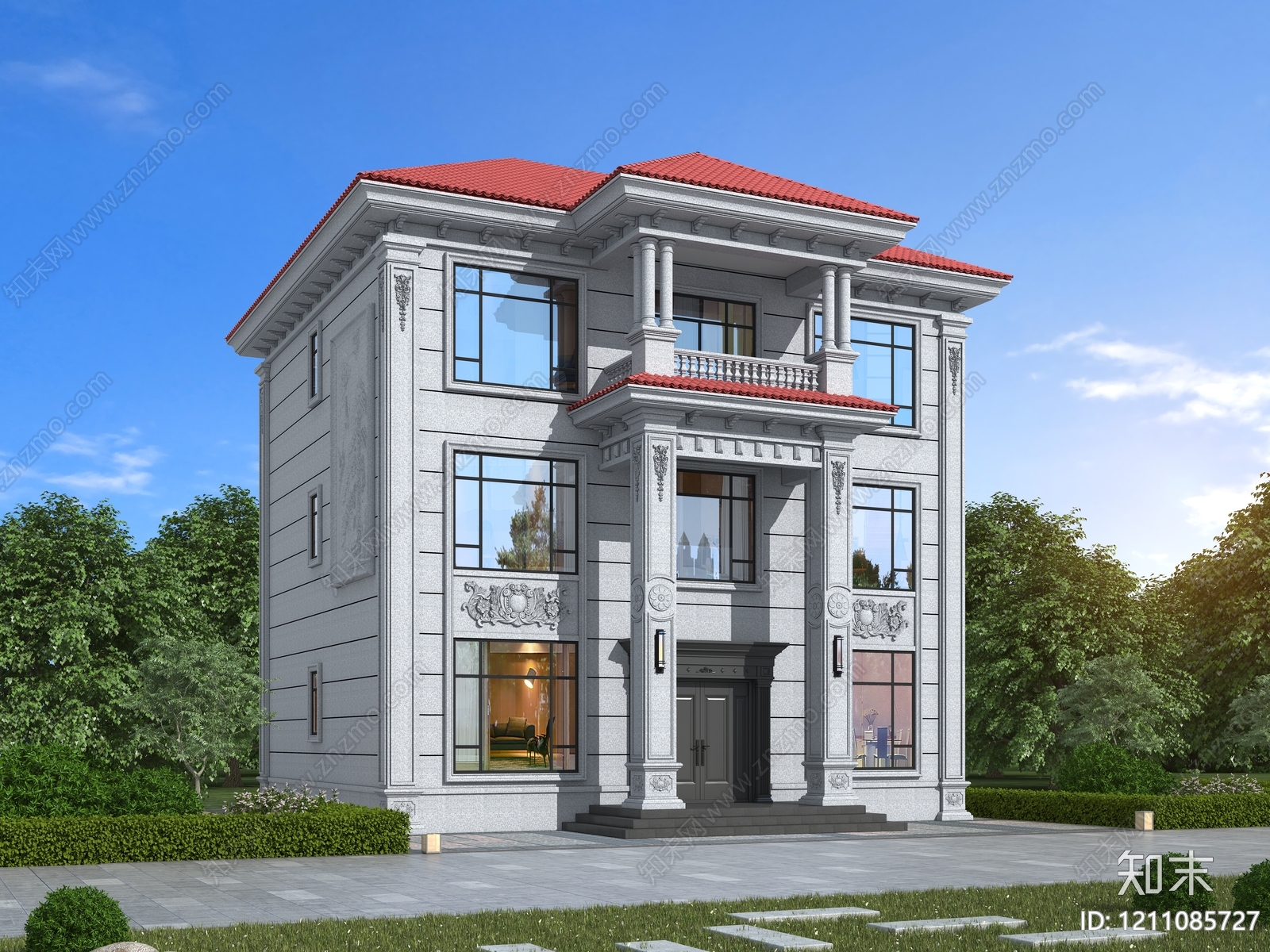 欧式别墅外观3D模型下载【ID:1211085727】