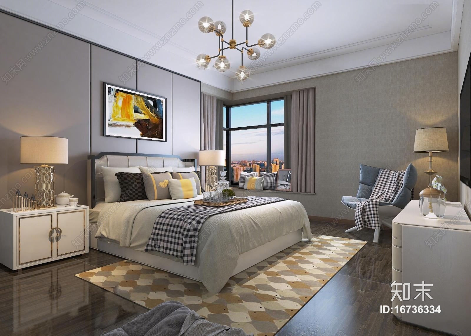 现代卧室3D模型下载【ID:16736334】
