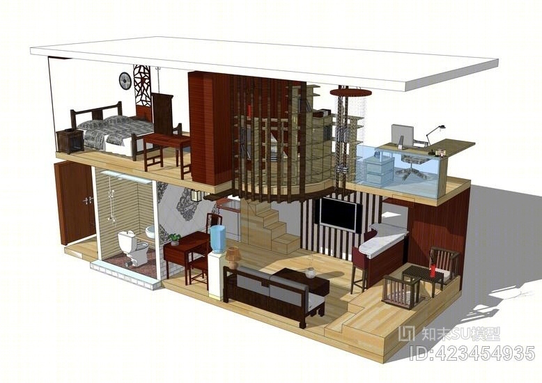 复式公寓室内设计SU模型下载【ID:423454935】