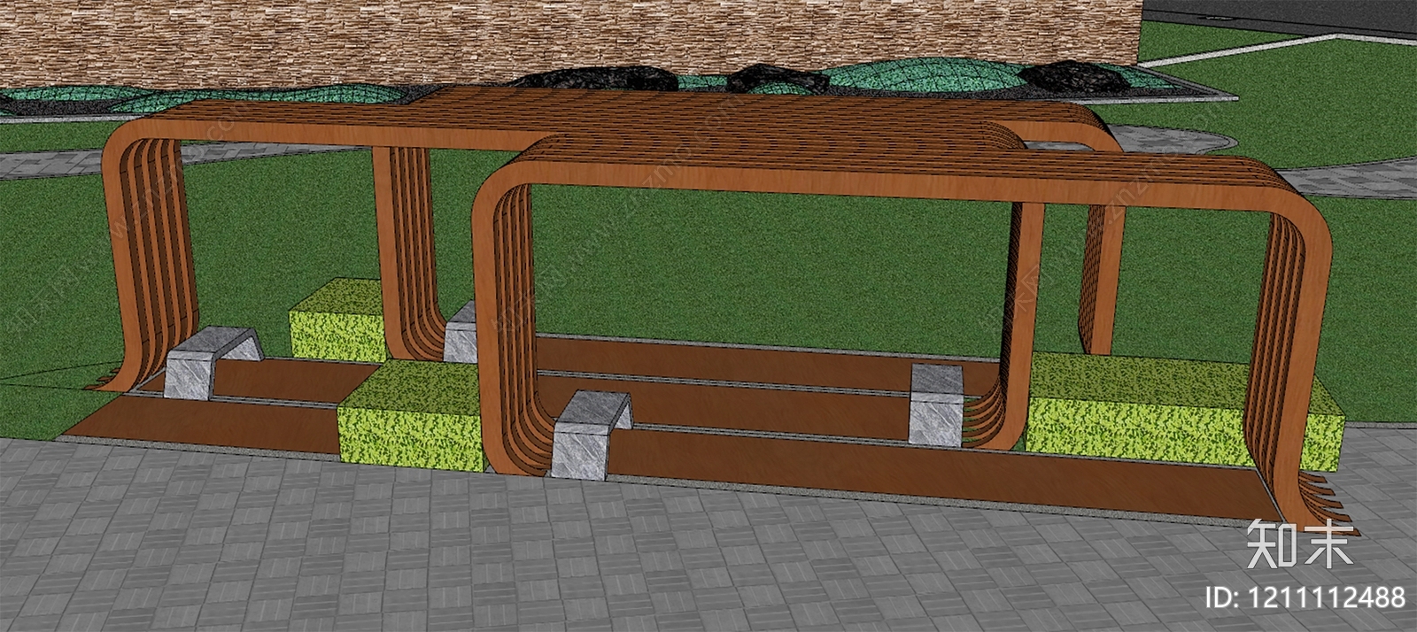 现代主义景观廊架空间SU模型下载【ID:1211112488】