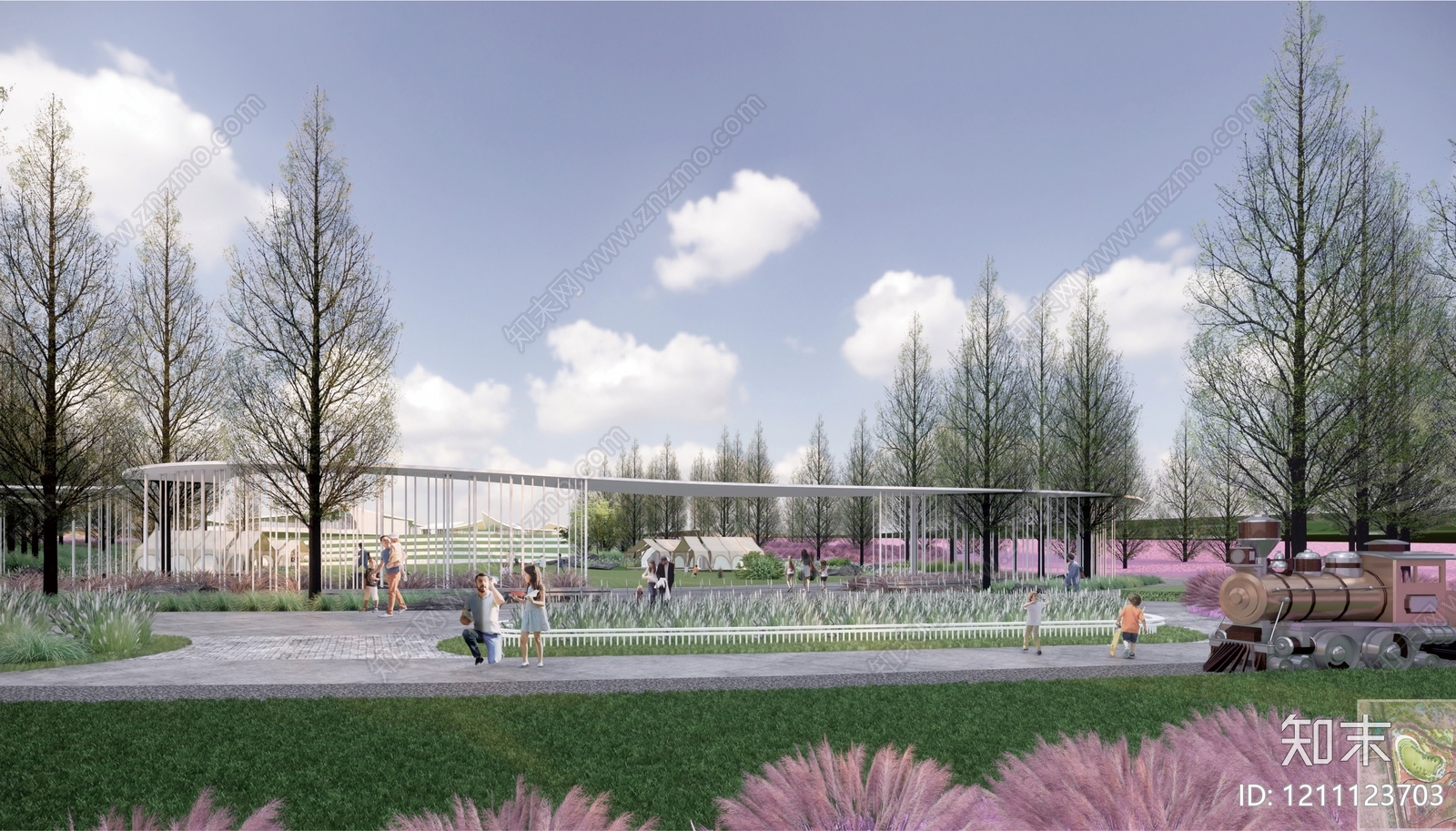 现代主义景观廊架空间SU模型下载【ID:1211123703】