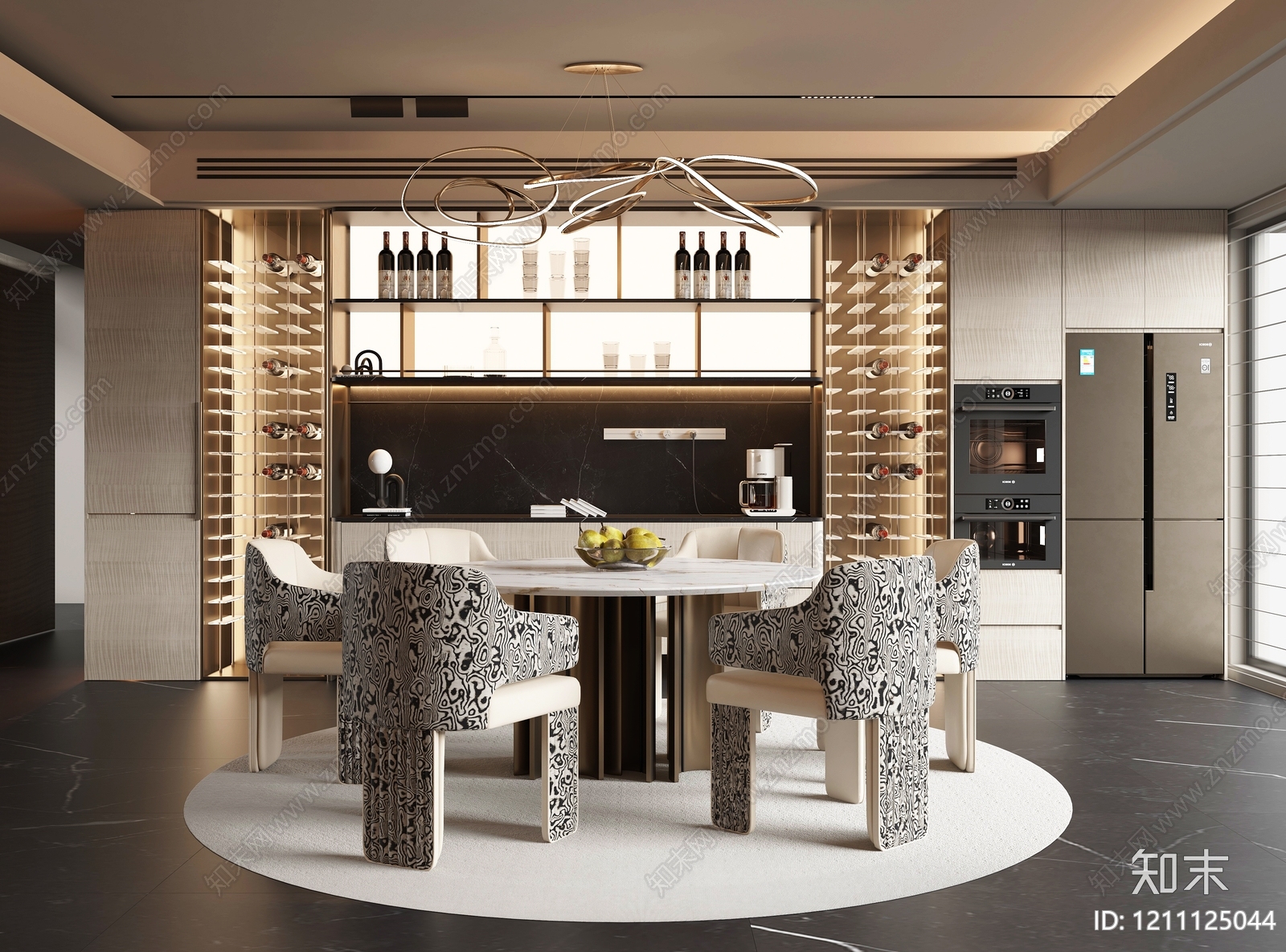 现代轻奢家居餐厅3D模型下载【ID:1211125044】