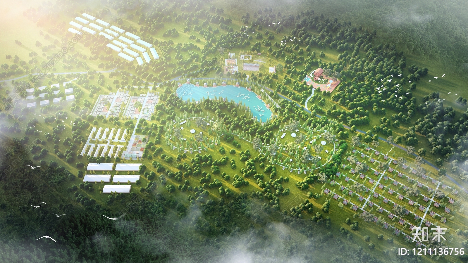 现代主义文旅项目景观SU模型下载【ID:1211136756】