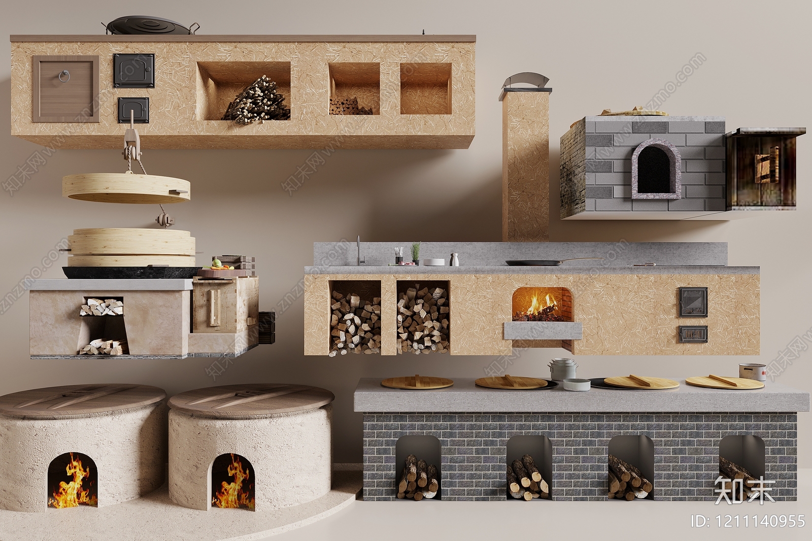 乡村复古厨具3D模型下载【ID:1211140955】