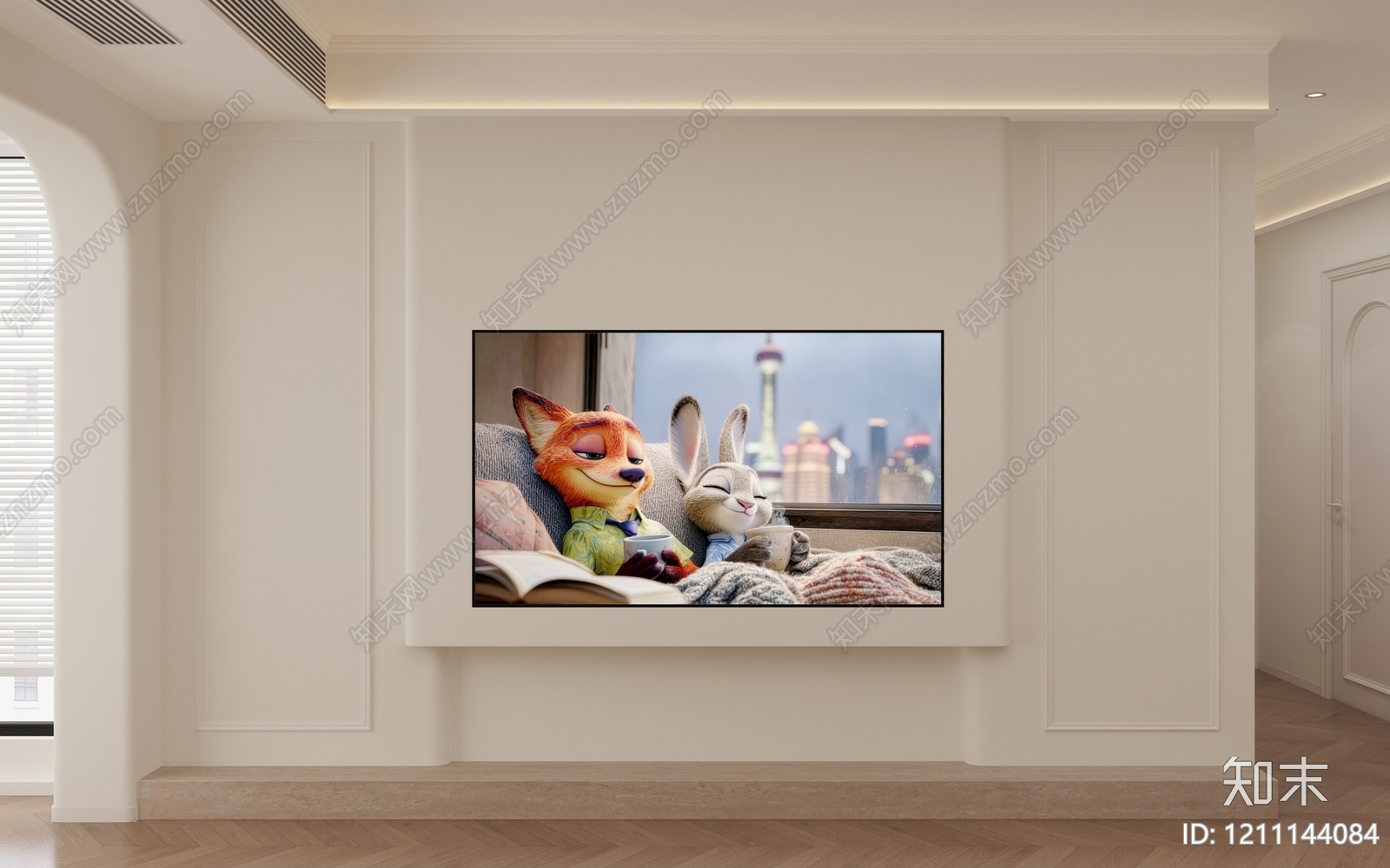 奶油风电视背景墙3D模型下载【ID:1211144084】