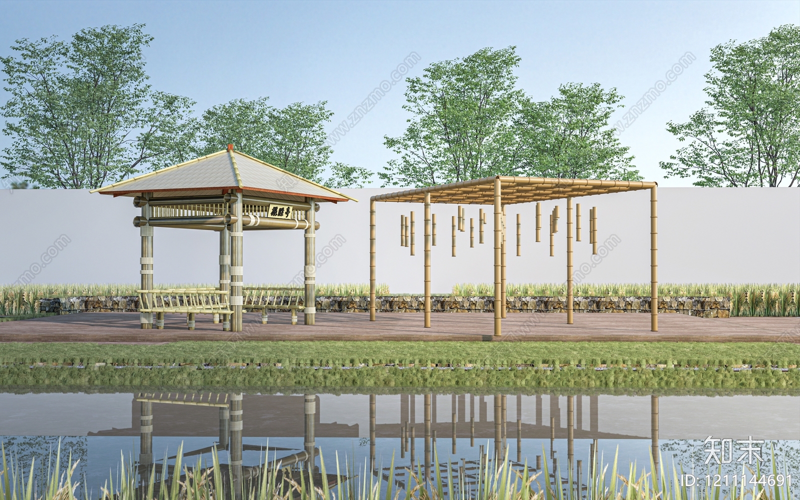 新中式景观亭子SU模型下载【ID:1211144691】
