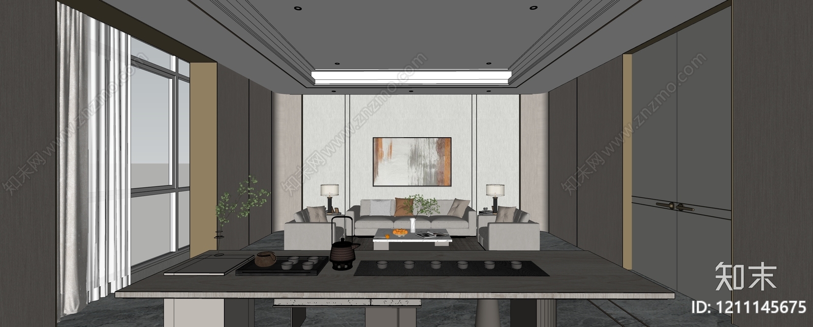 现代简约接待室SU模型下载【ID:1211145675】