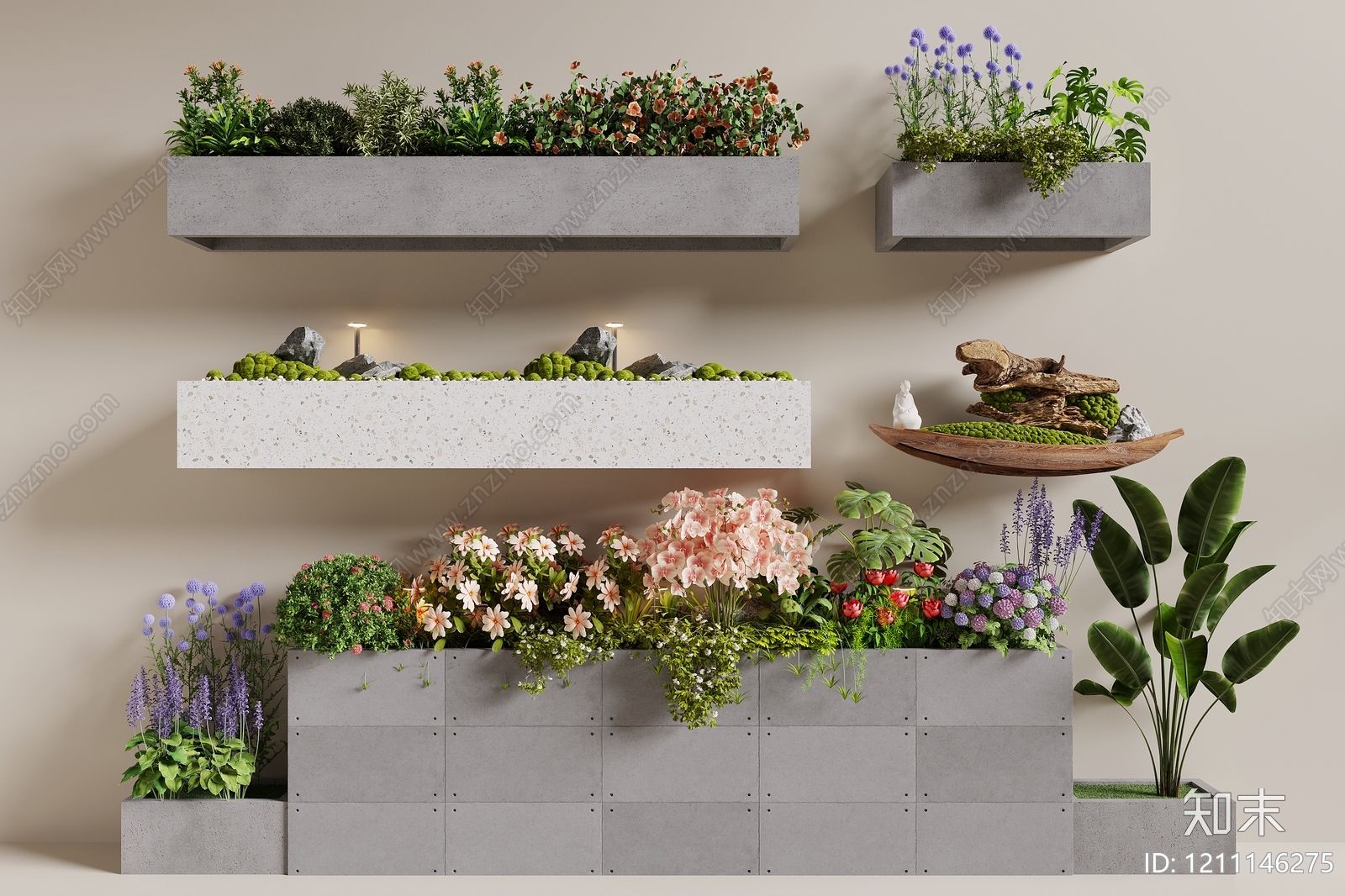 新中式景观花境SU模型下载【ID:1211146275】