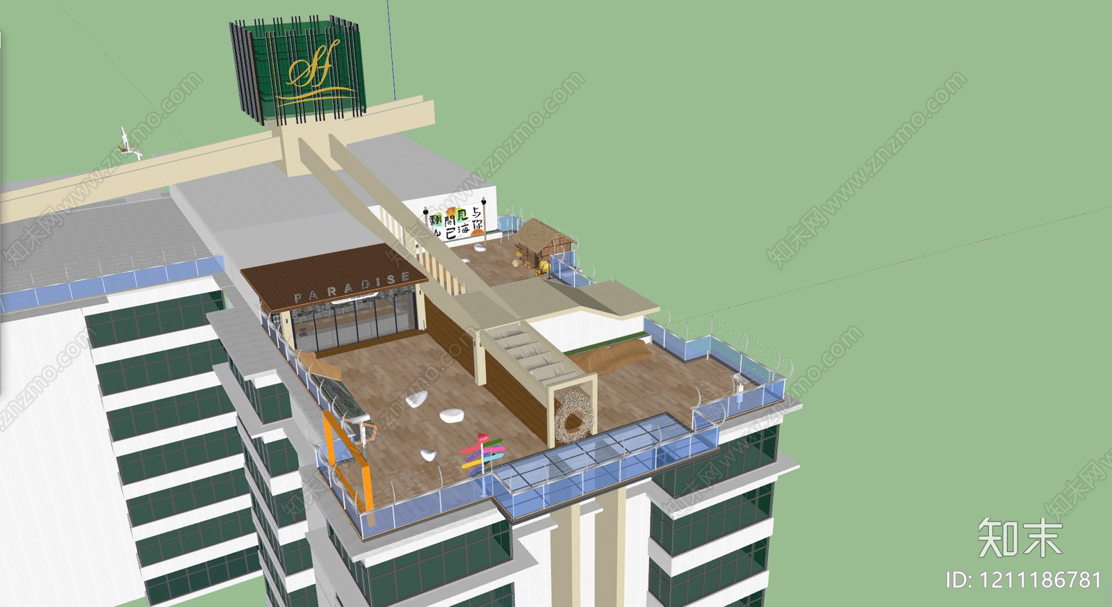 现代简约酒店建筑SU模型下载【ID:1211186781】