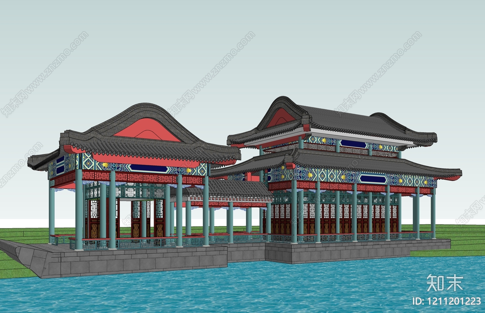 新中式古建筑SU模型下载【ID:1211201223】