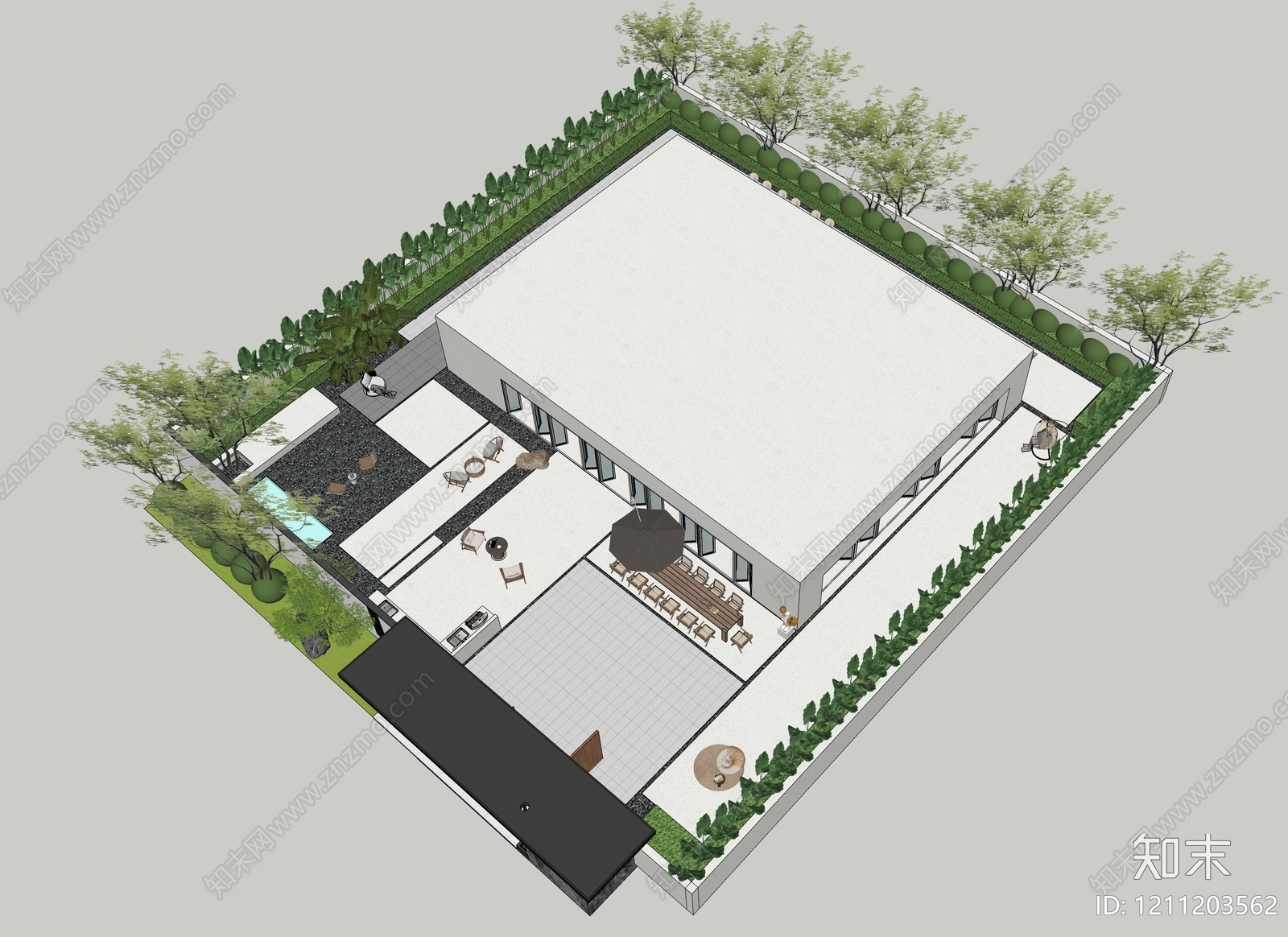新中式屋顶花园SU模型下载【ID:1211203562】
