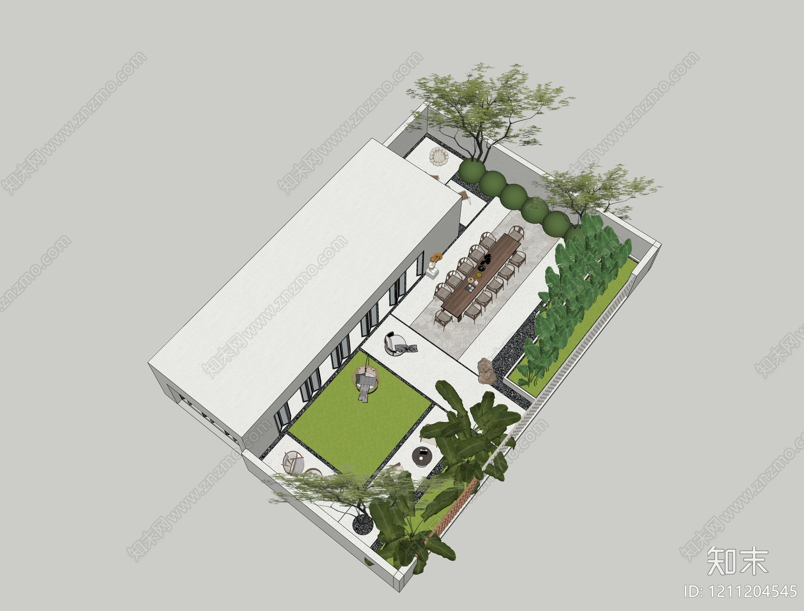 现代简约屋顶花园SU模型下载【ID:1211204545】