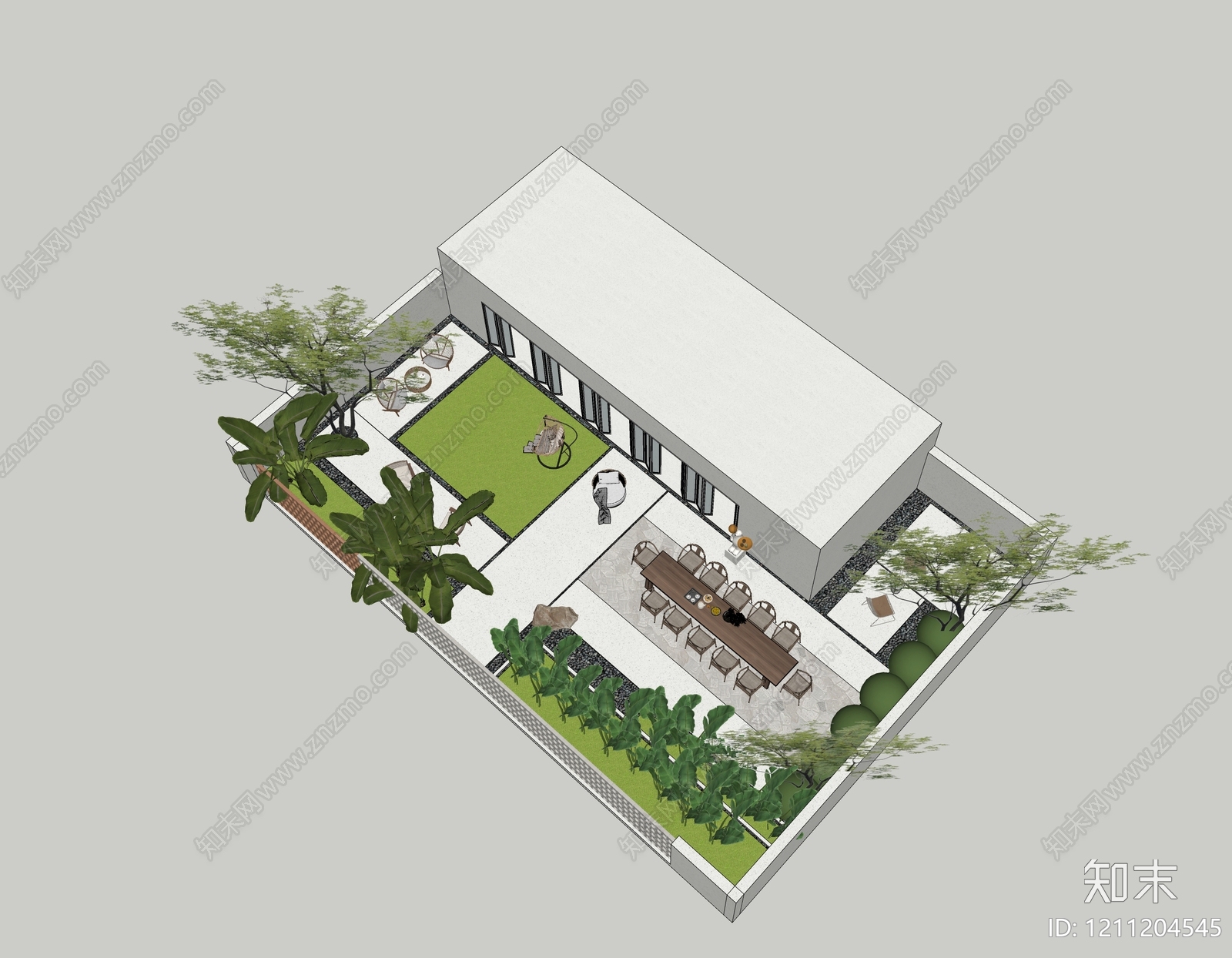 现代简约屋顶花园SU模型下载【ID:1211204545】