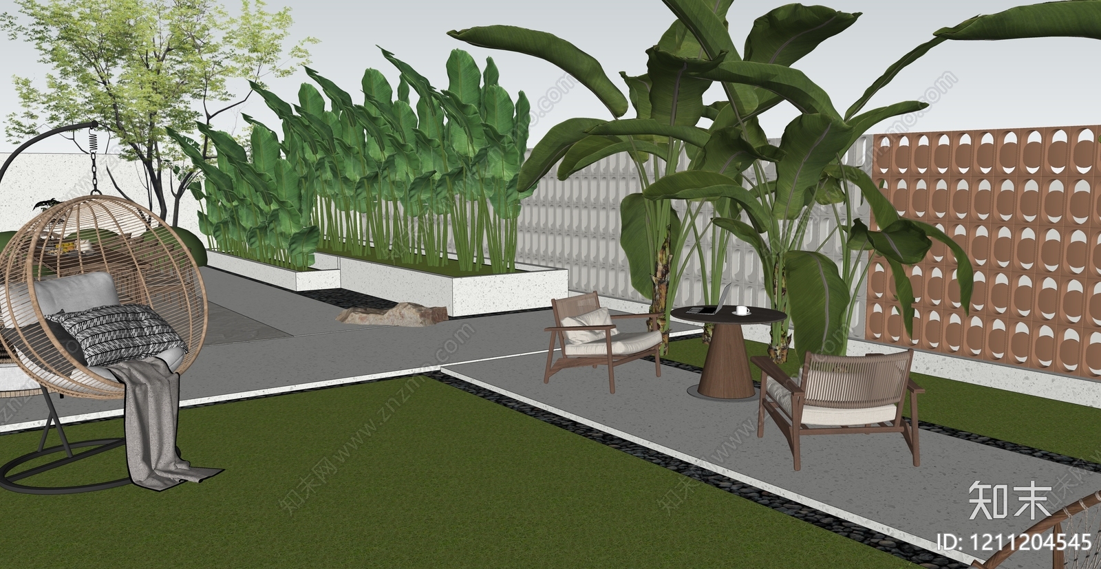 现代简约屋顶花园SU模型下载【ID:1211204545】