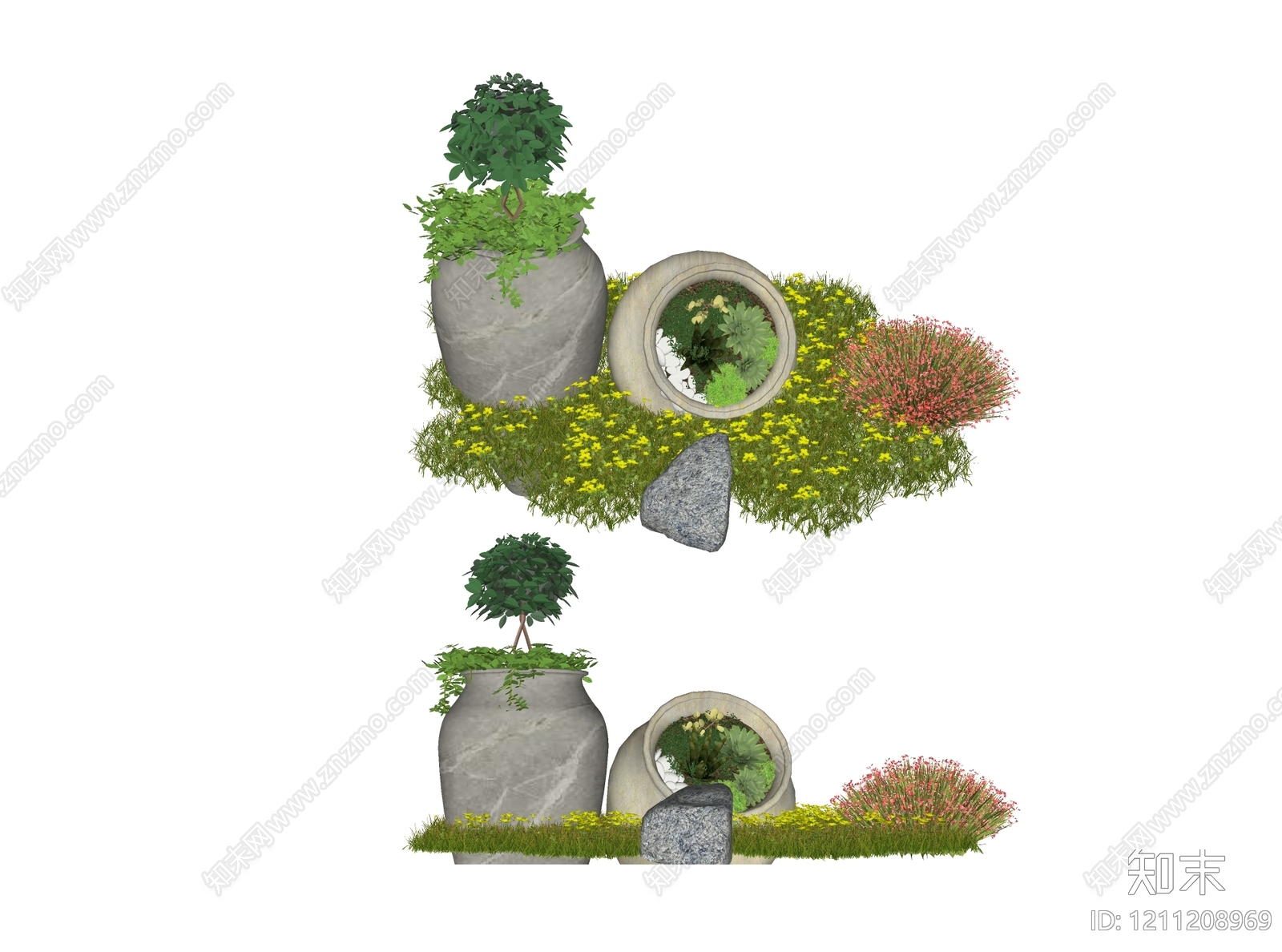 新中式景观花钵花器SU模型下载【ID:1211208969】