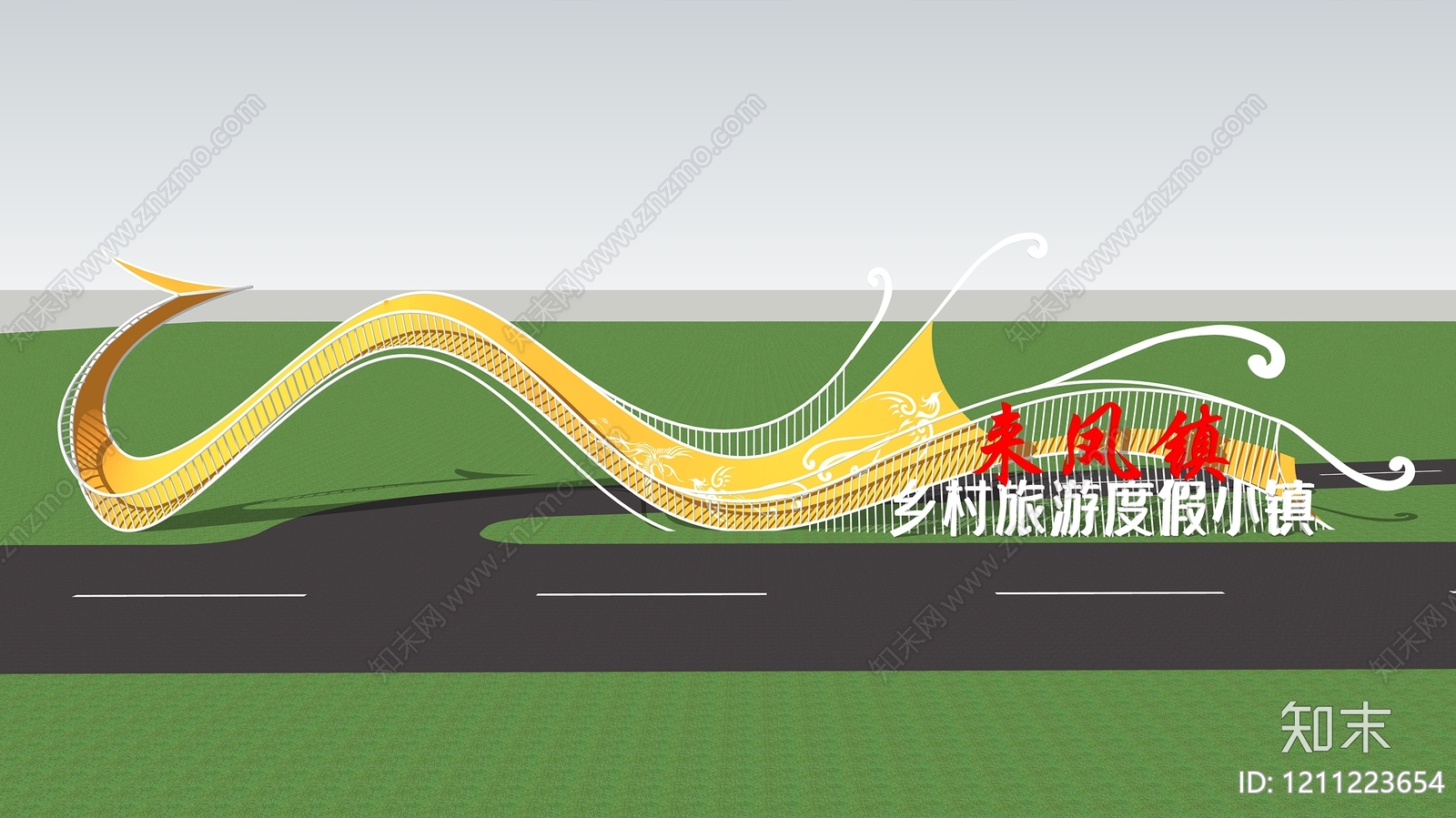 现代景观雕塑风入口大门SU模型下载【ID:1211223654】