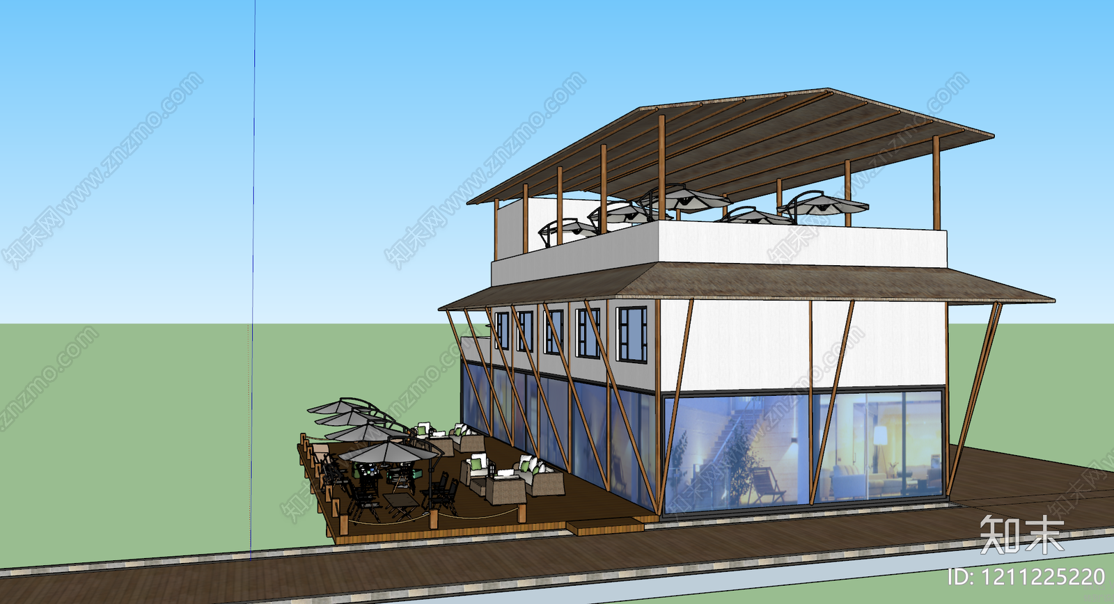 现代乡村民宿建筑SU模型下载【ID:1211225220】