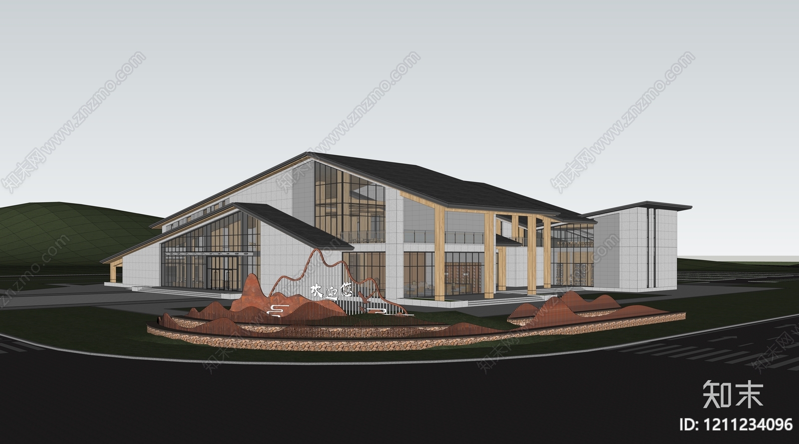 新中式活动中心SU模型下载【ID:1211234096】