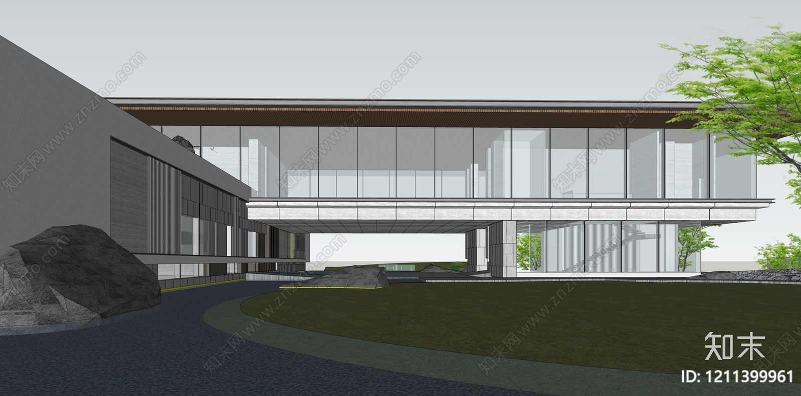 现代主义售楼处建筑SU模型下载【ID:1211399961】