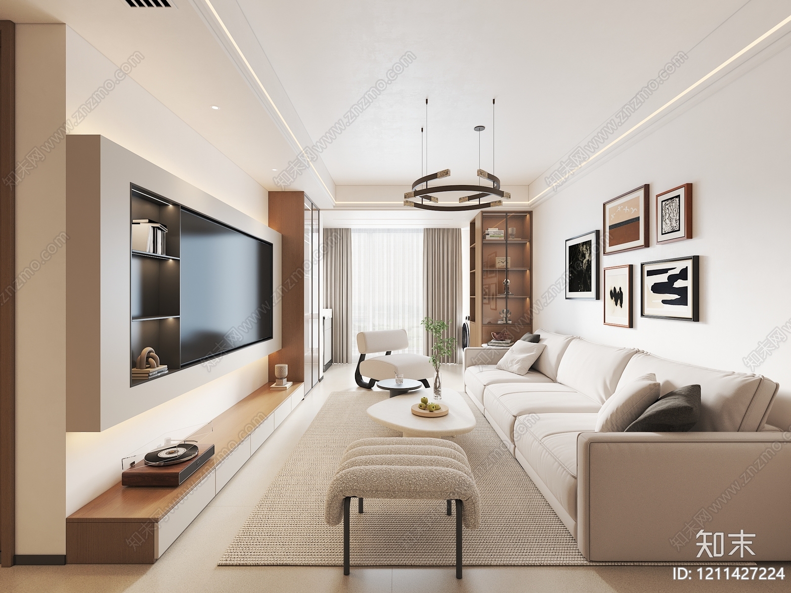 奶油风小户型客厅SU模型下载【ID:1211427224】