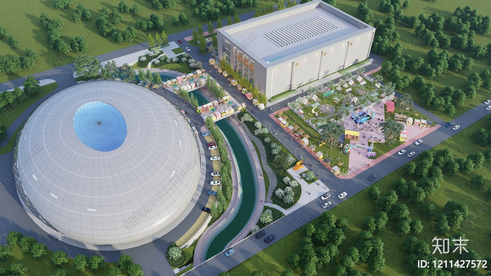 现代潮流夜市风体育场馆景观SU模型下载【ID:1211427572】