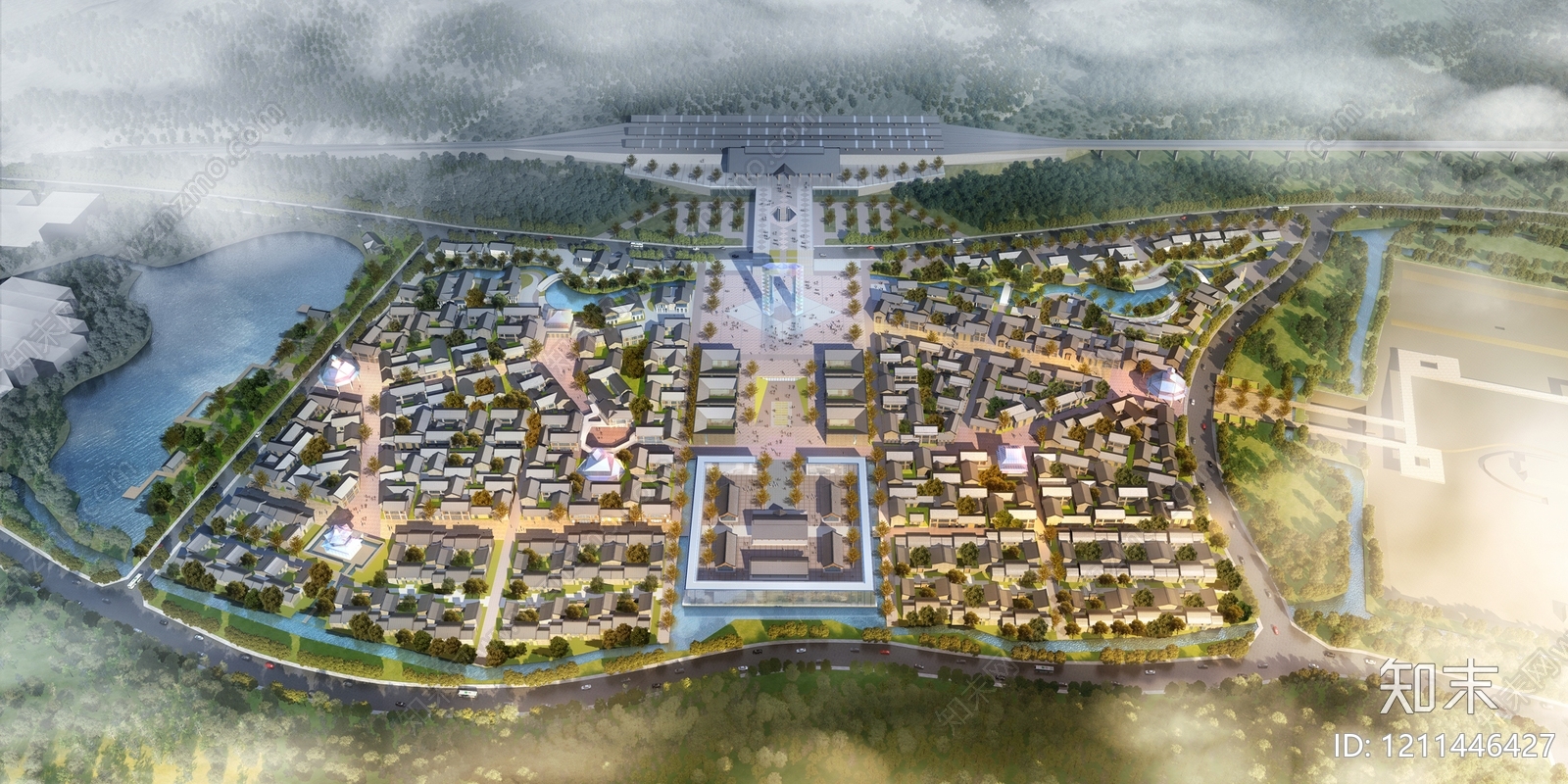 新中式鸟瞰规划3D模型下载【ID:1211446427】