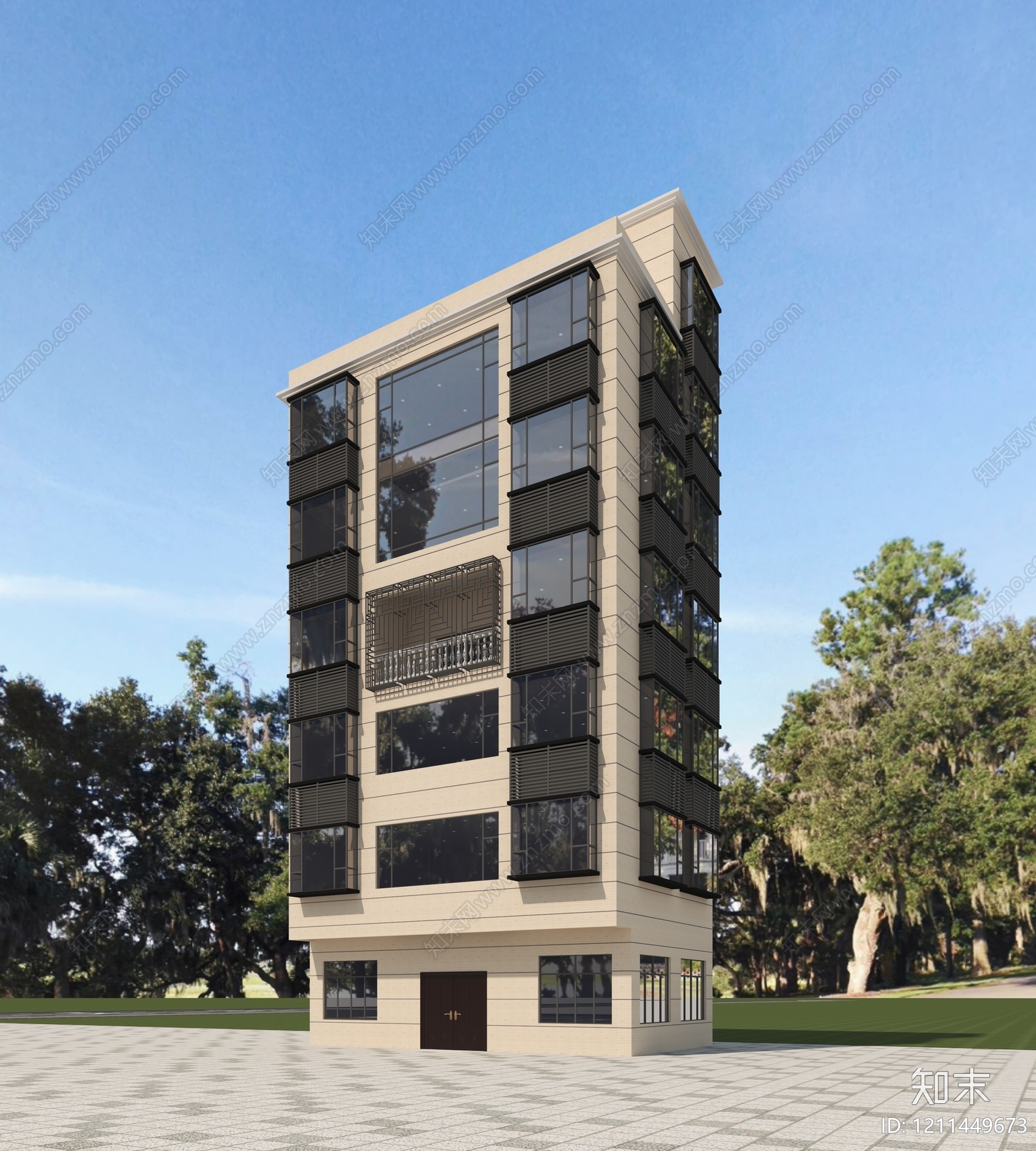 现代主义小高层住宅楼3D模型下载【ID:1211449673】