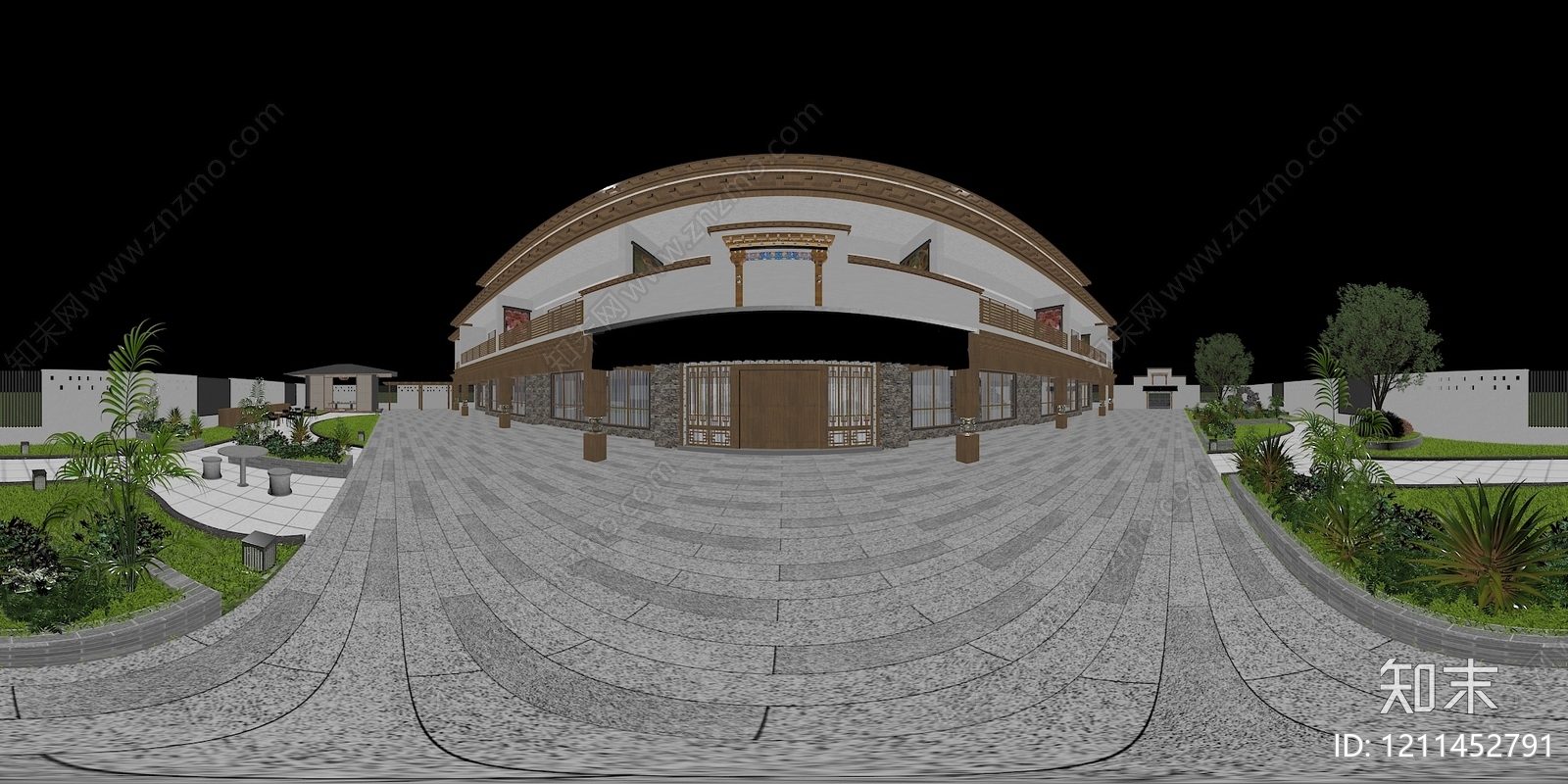 新中式别墅外观3D模型下载【ID:1211452791】