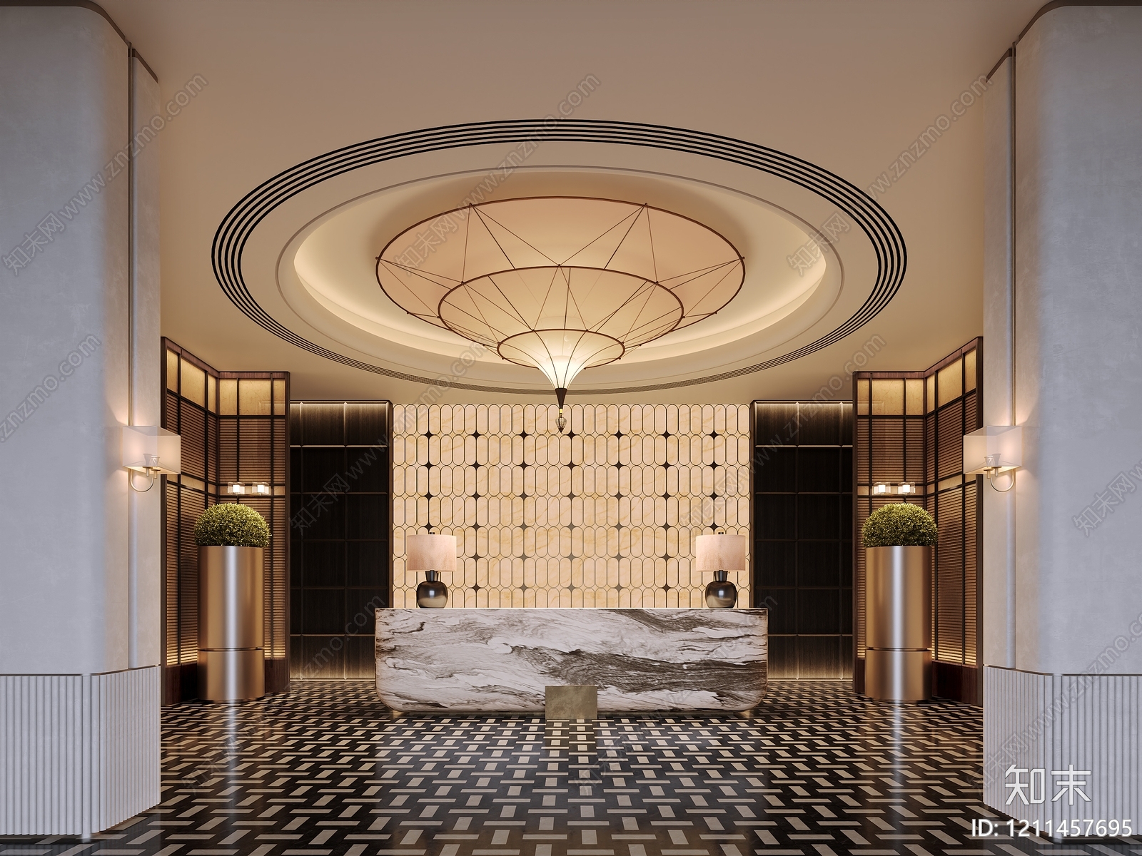 现代轻奢酒店大堂SU模型下载【ID:1211457695】