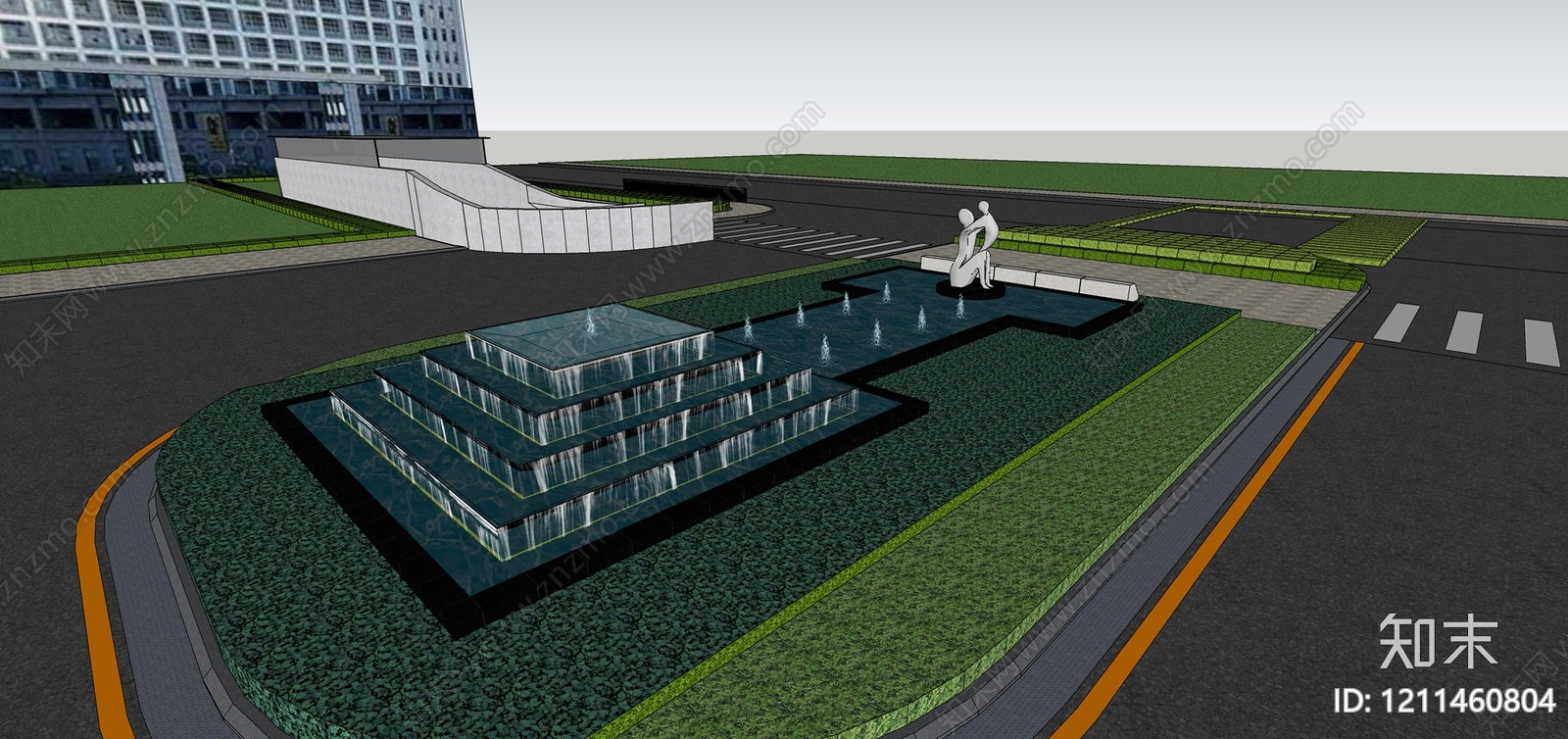 现代主义景观喷泉SU模型下载【ID:1211460804】