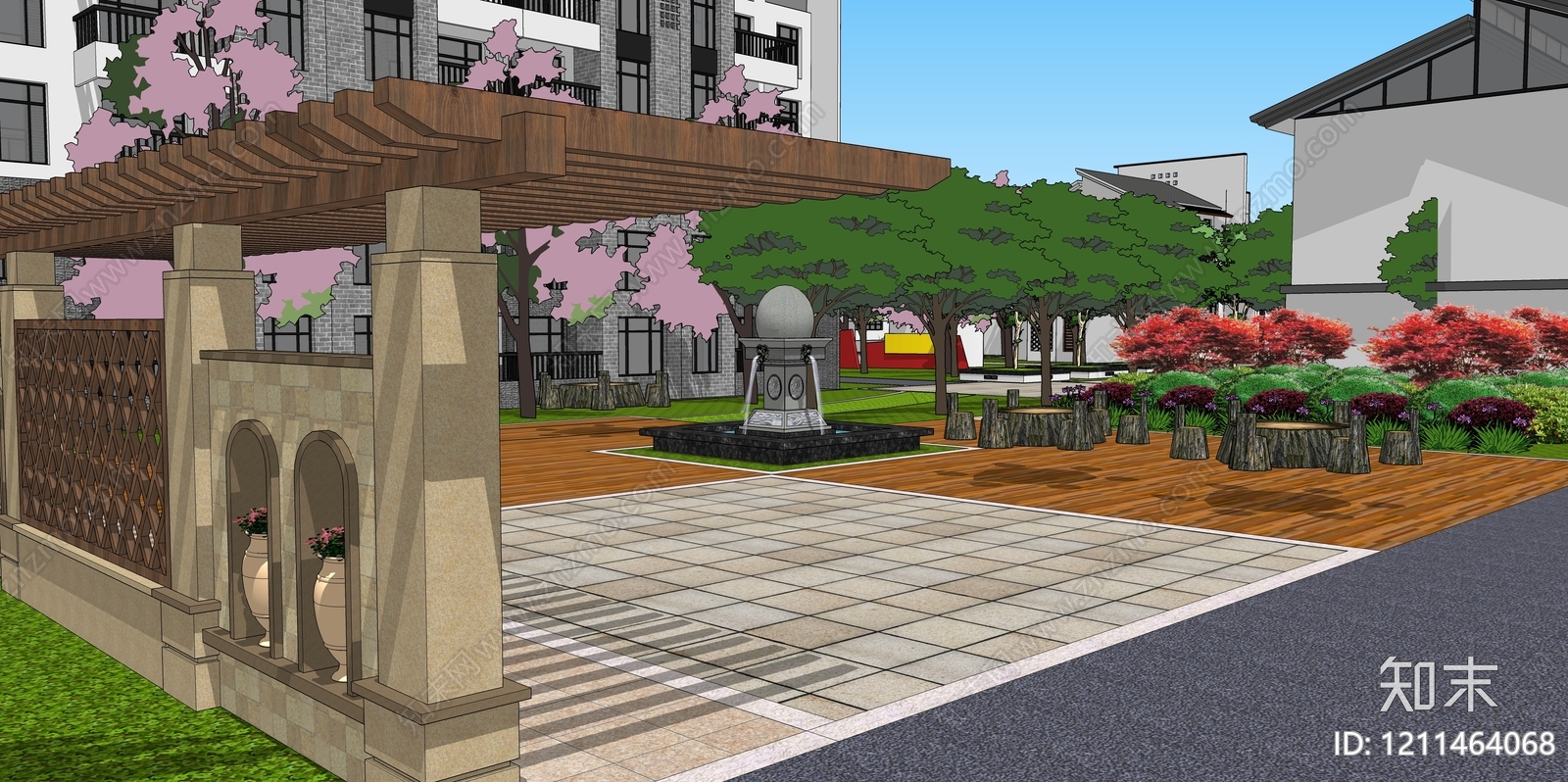 新中式小区建筑SU模型下载【ID:1211464068】