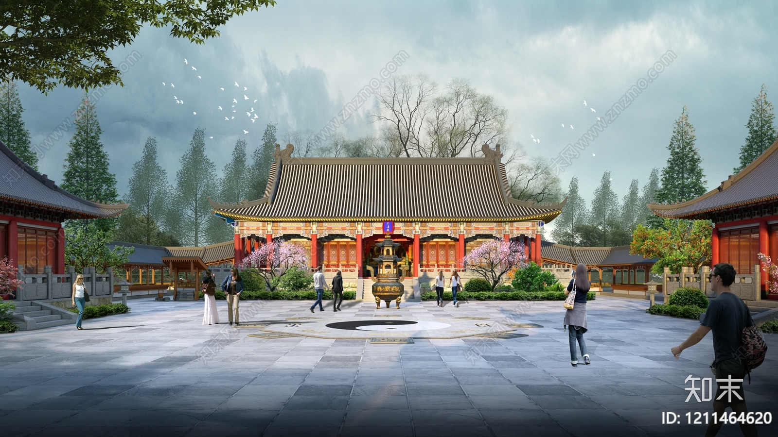 新中式寺庙建筑SU模型下载【ID:1211464620】