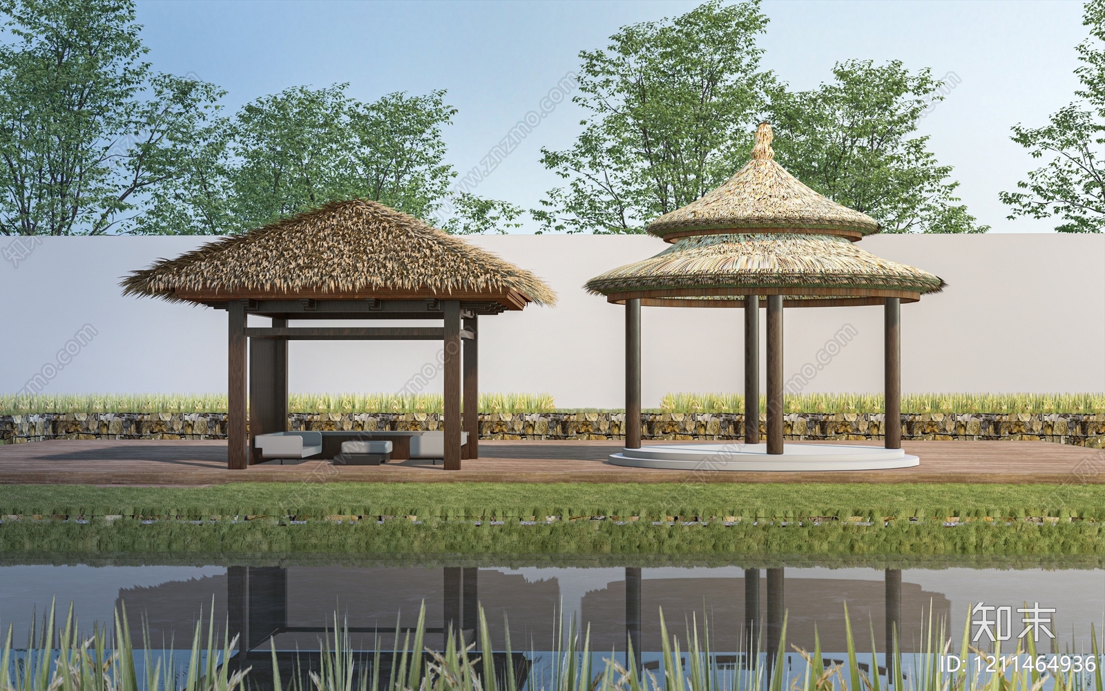 新中式景观亭子SU模型下载【ID:1211464936】