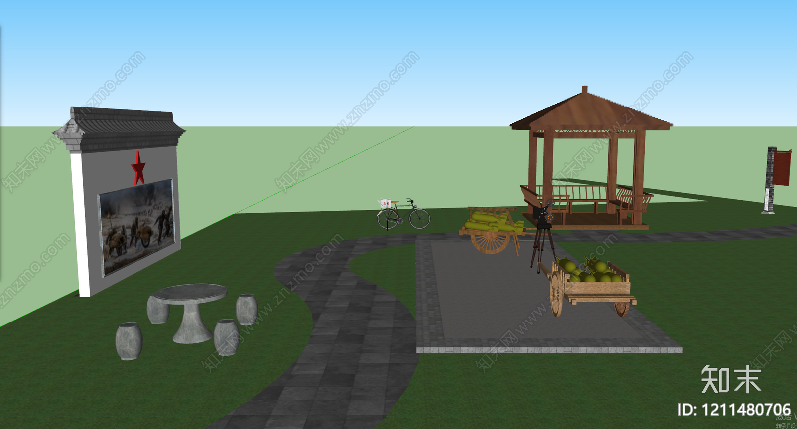 新中式景观景观公园SU模型下载【ID:1211480706】