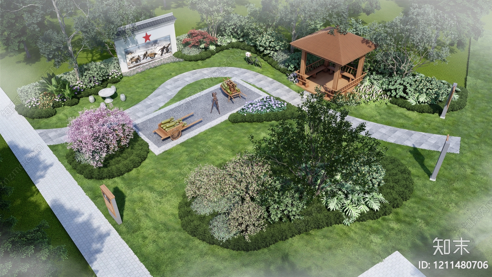 新中式景观景观公园SU模型下载【ID:1211480706】