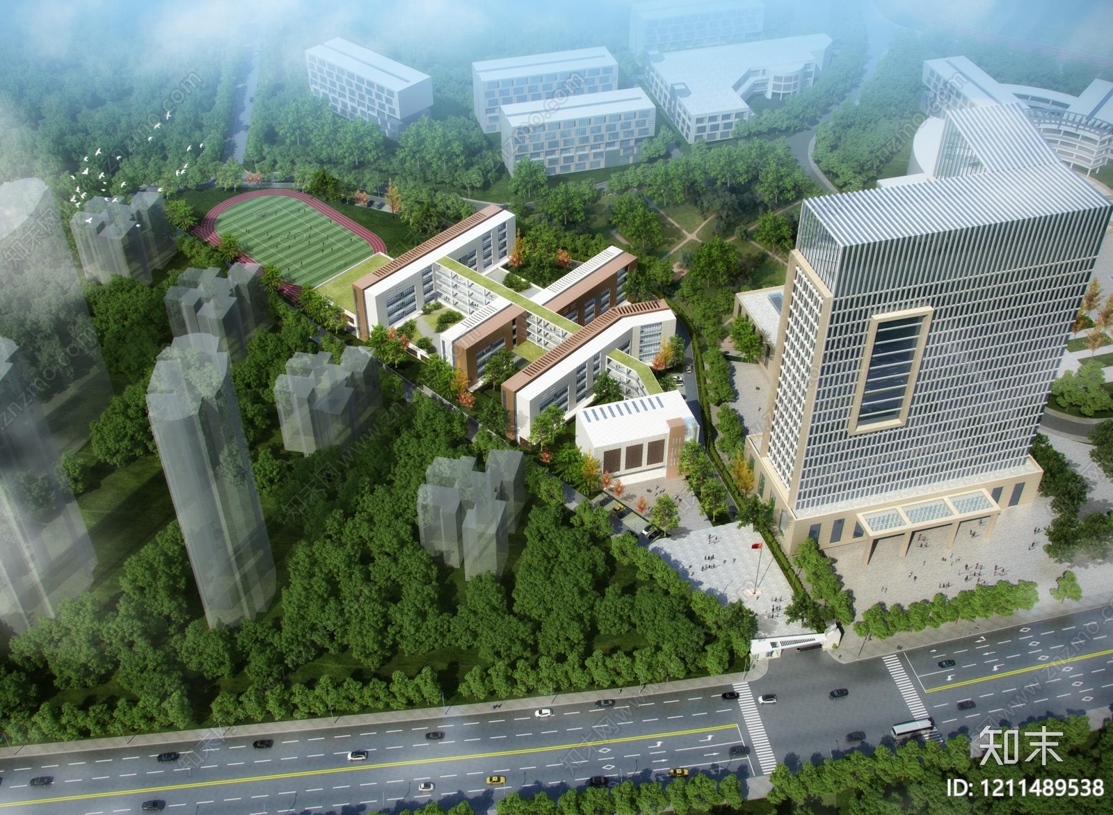 现代主义学校外观3D模型下载【ID:1211489538】