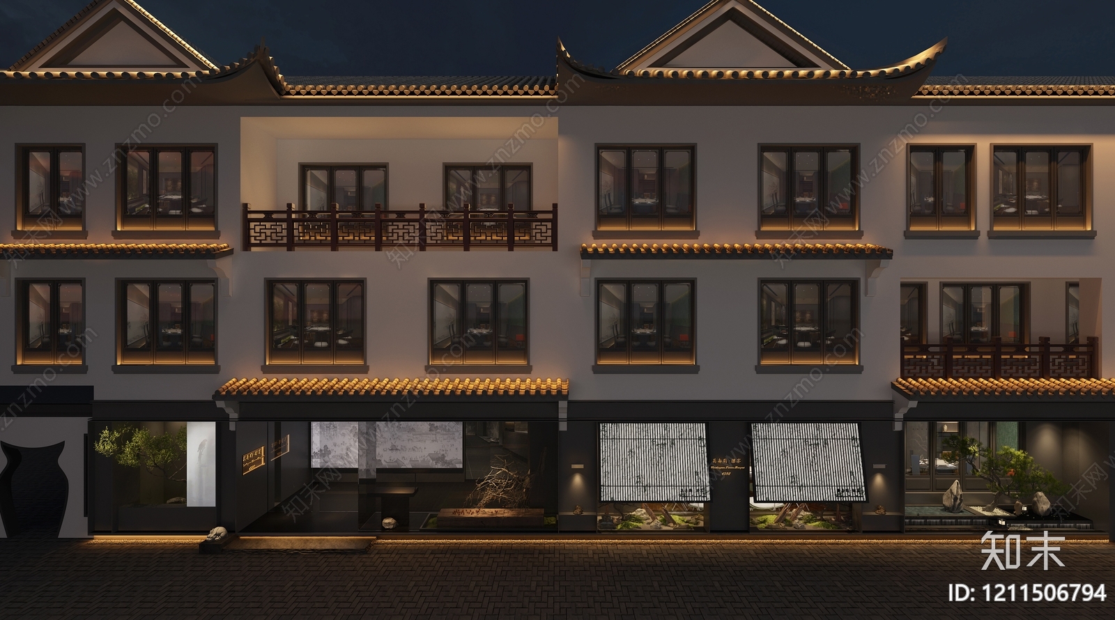 新中式商业街3D模型下载【ID:1211506794】
