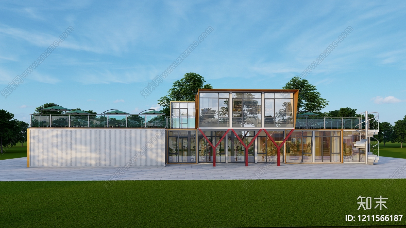 现代主义售楼处建筑SU模型下载【ID:1211566187】
