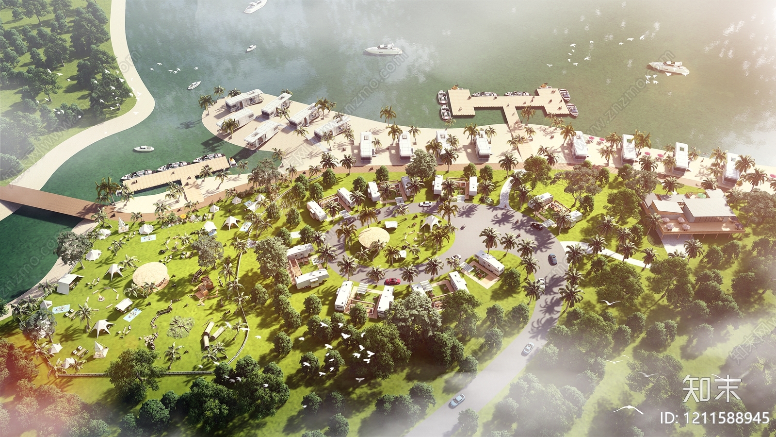 现代滨海度假风格房车营地SU模型下载【ID:1211588945】