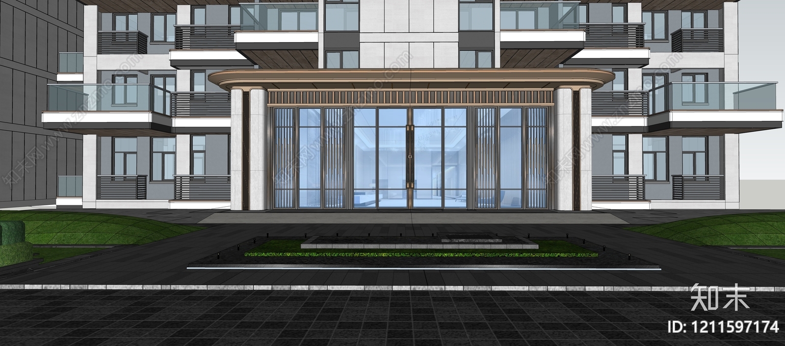 新中式多层住宅SU模型下载【ID:1211597174】