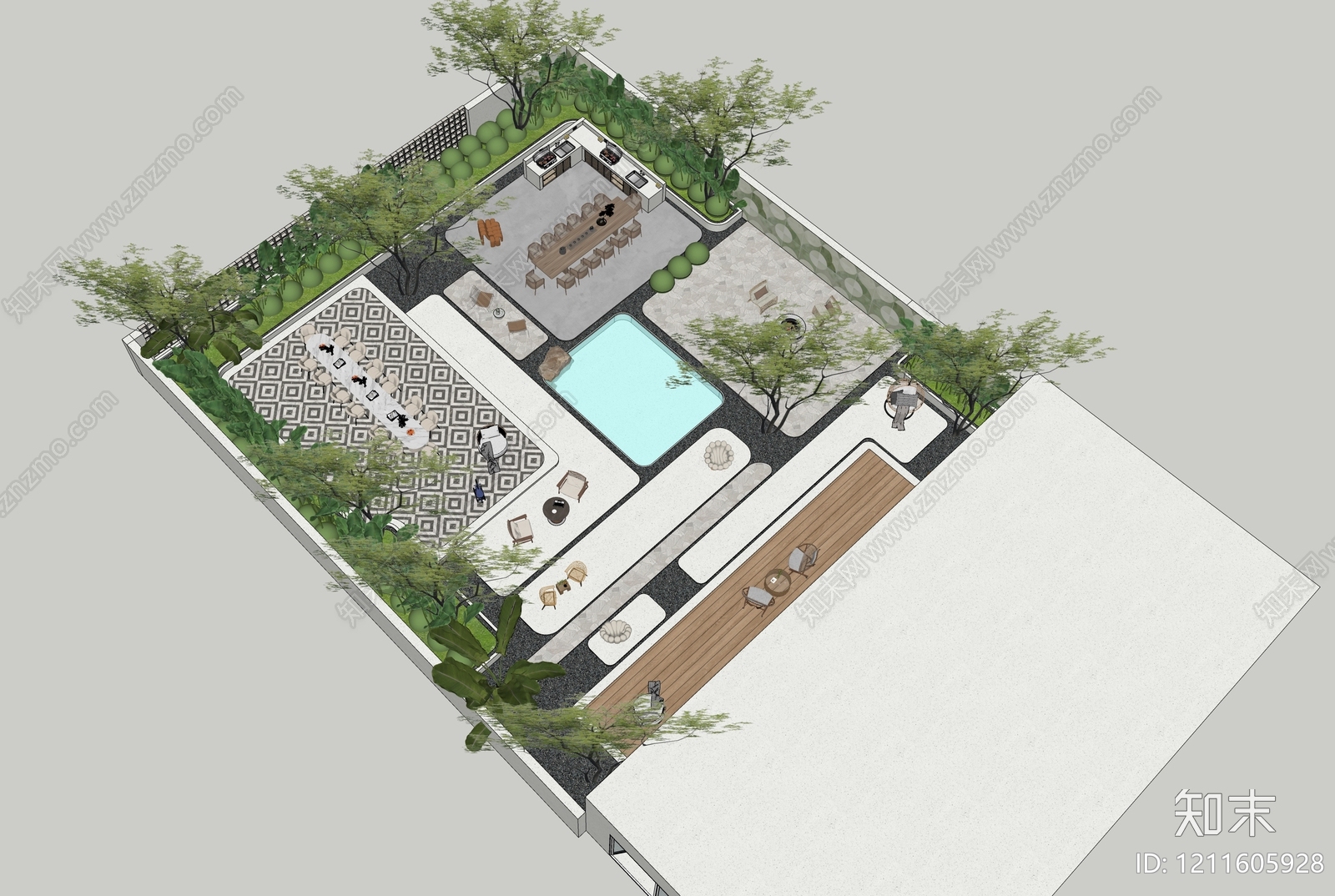 现代简约屋顶花园SU模型下载【ID:1211605928】