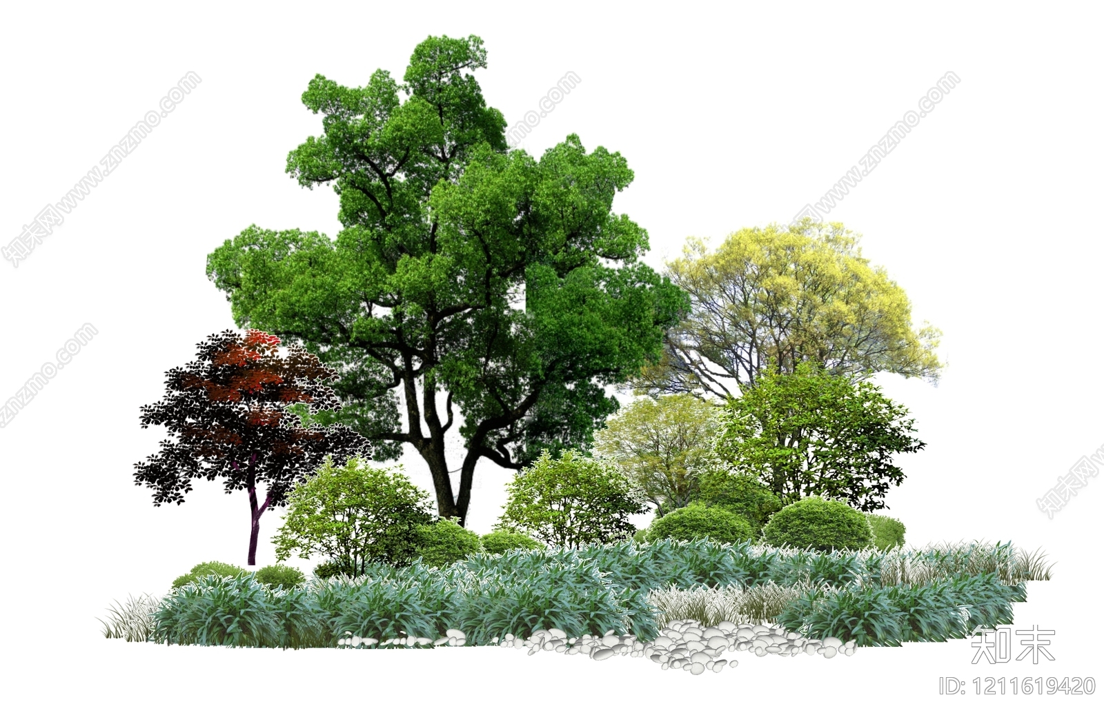 新中式景观植物组合SU模型下载【ID:1211619420】