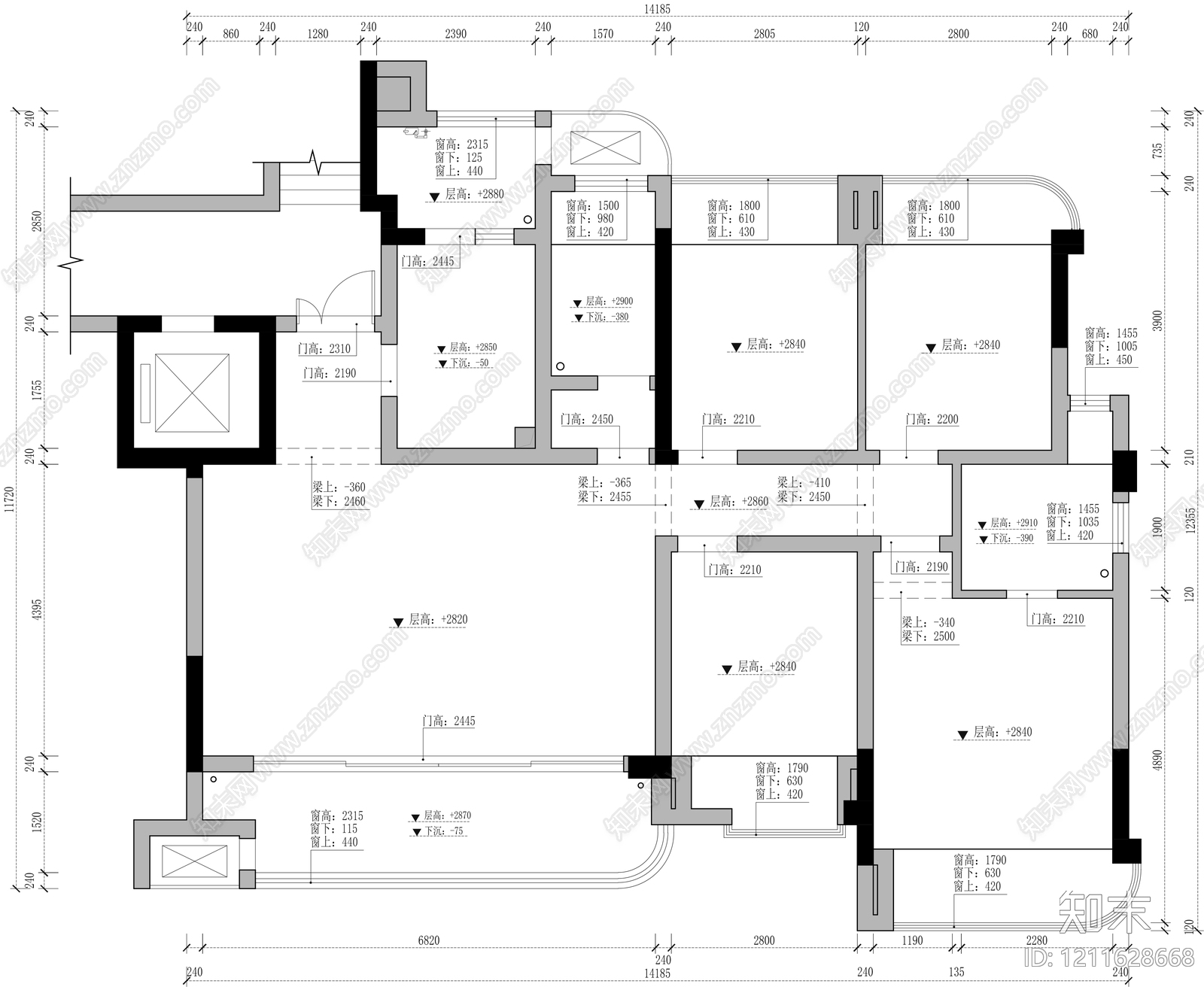 小户型平层cad施工图下载【ID:1211628668】