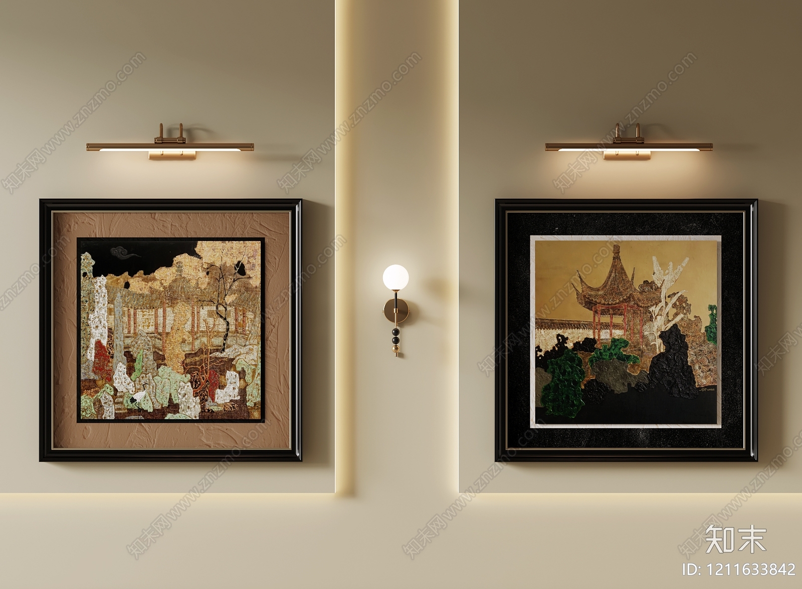 新中式挂画组合SU模型下载【ID:1211633842】