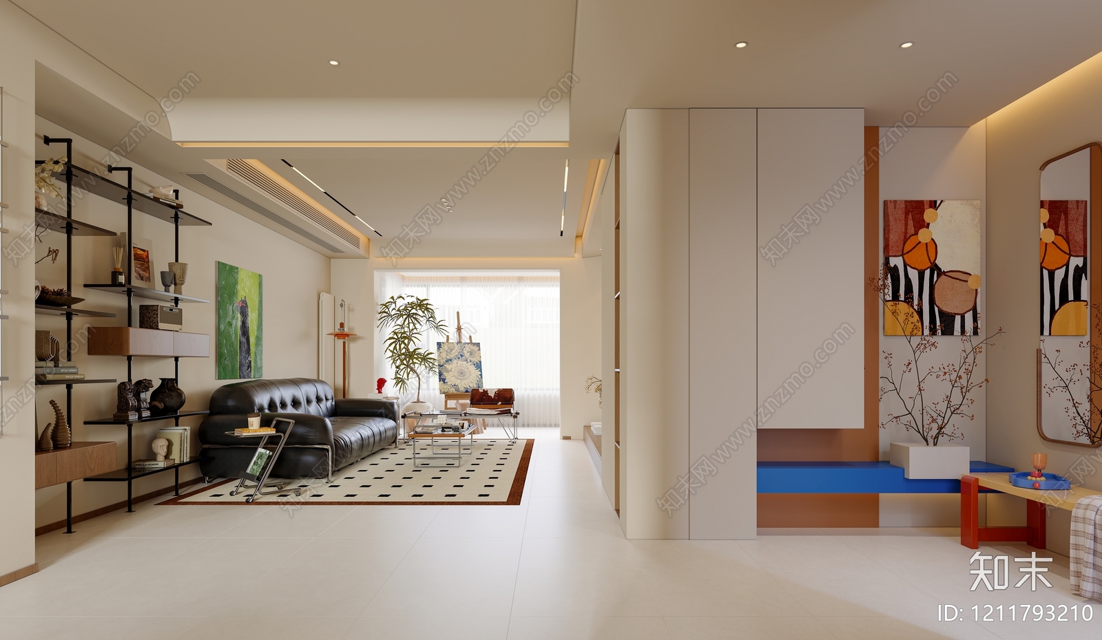 奶油风大平层客餐厅3D模型下载【ID:1211793210】