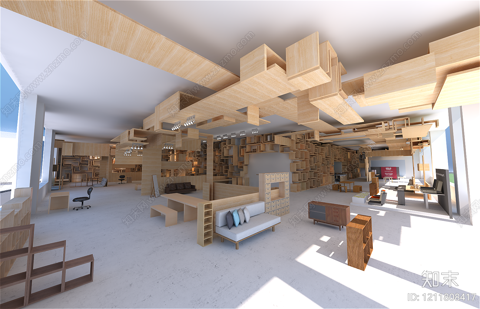 原木风家具展厅SU模型下载【ID:1211808417】